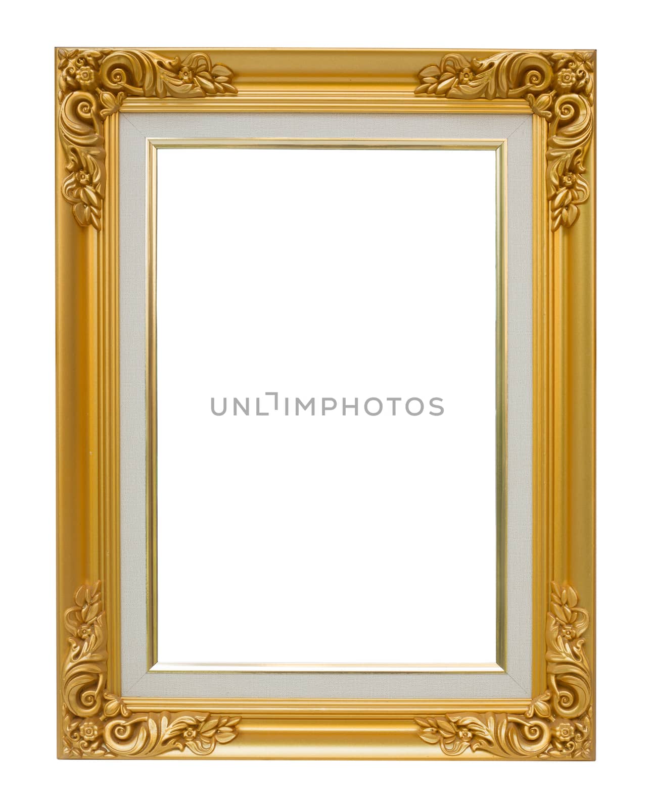 The antique gold vintage frame luxury isolated white background.