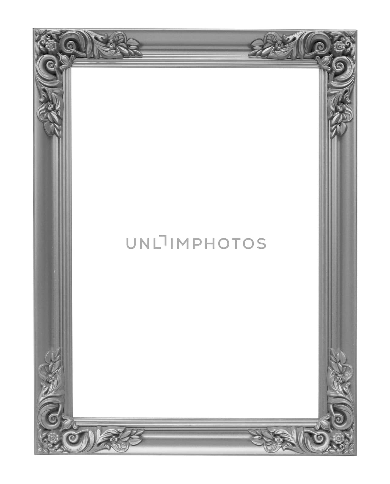 The antique silver vintage frame luxury isolated white background.