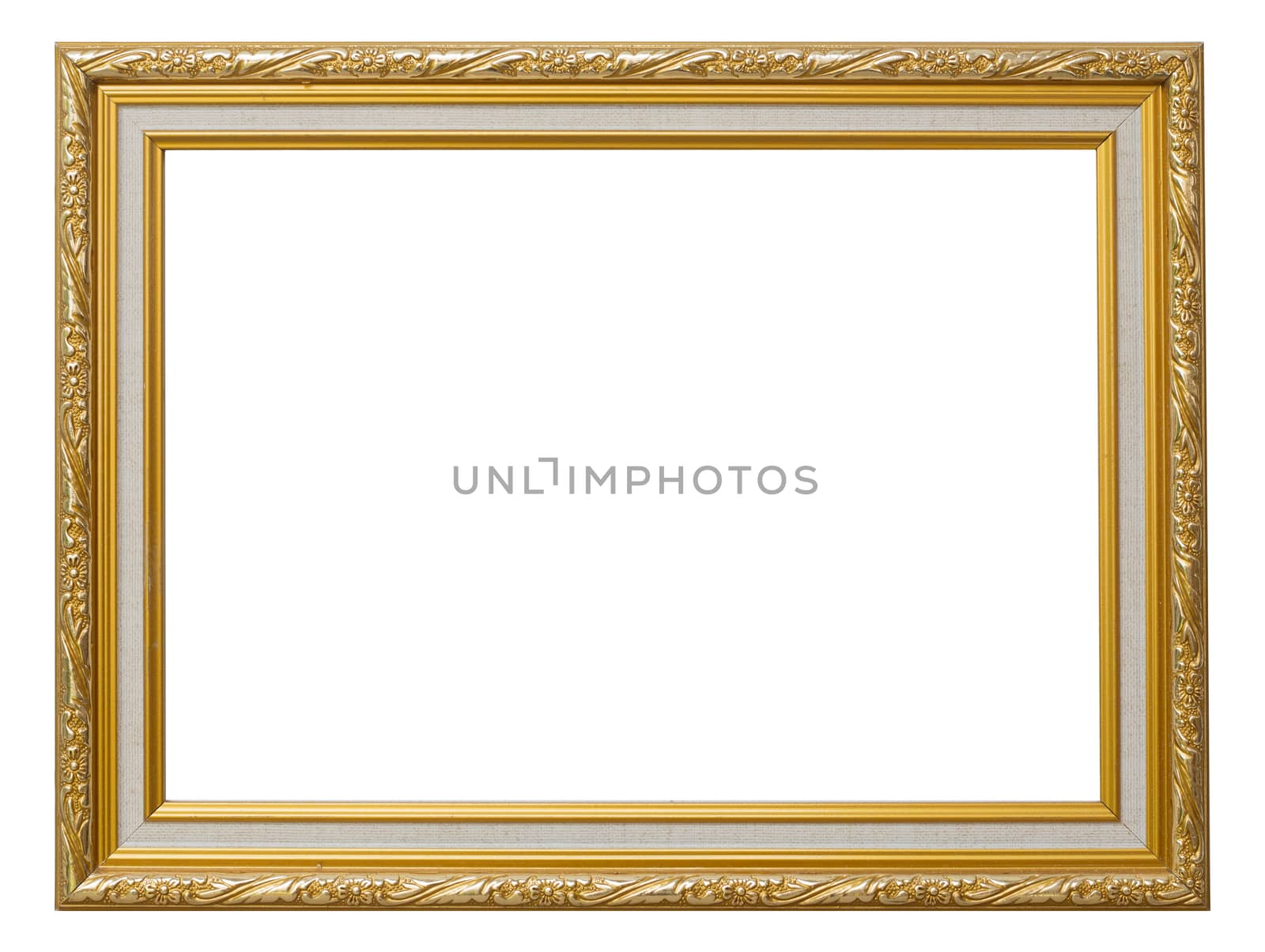 Beautiful gold vintage frame luxury isolated white background.