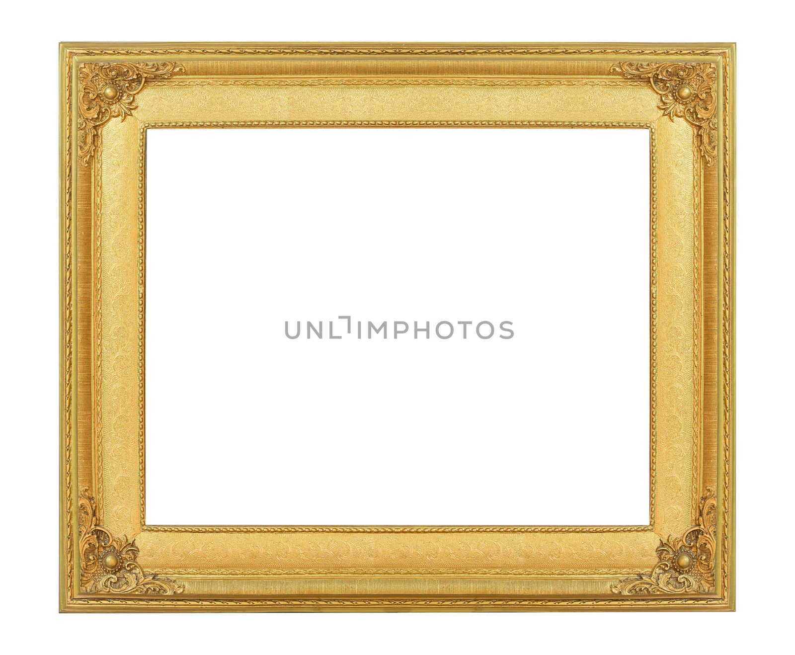 Gold vintage frame luxury isolated white background.
