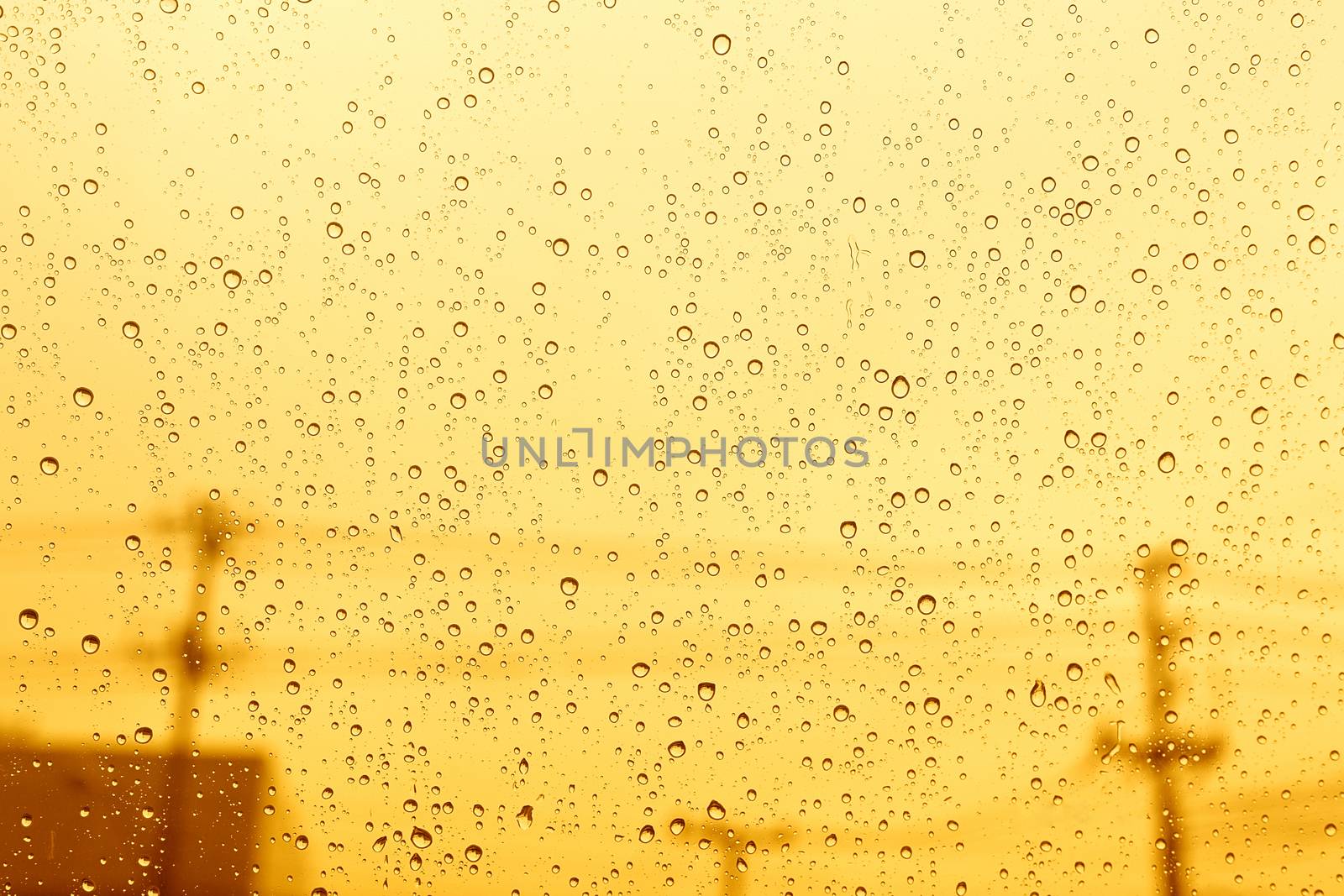 Windshield rain drop car window on sunset. by jayzynism