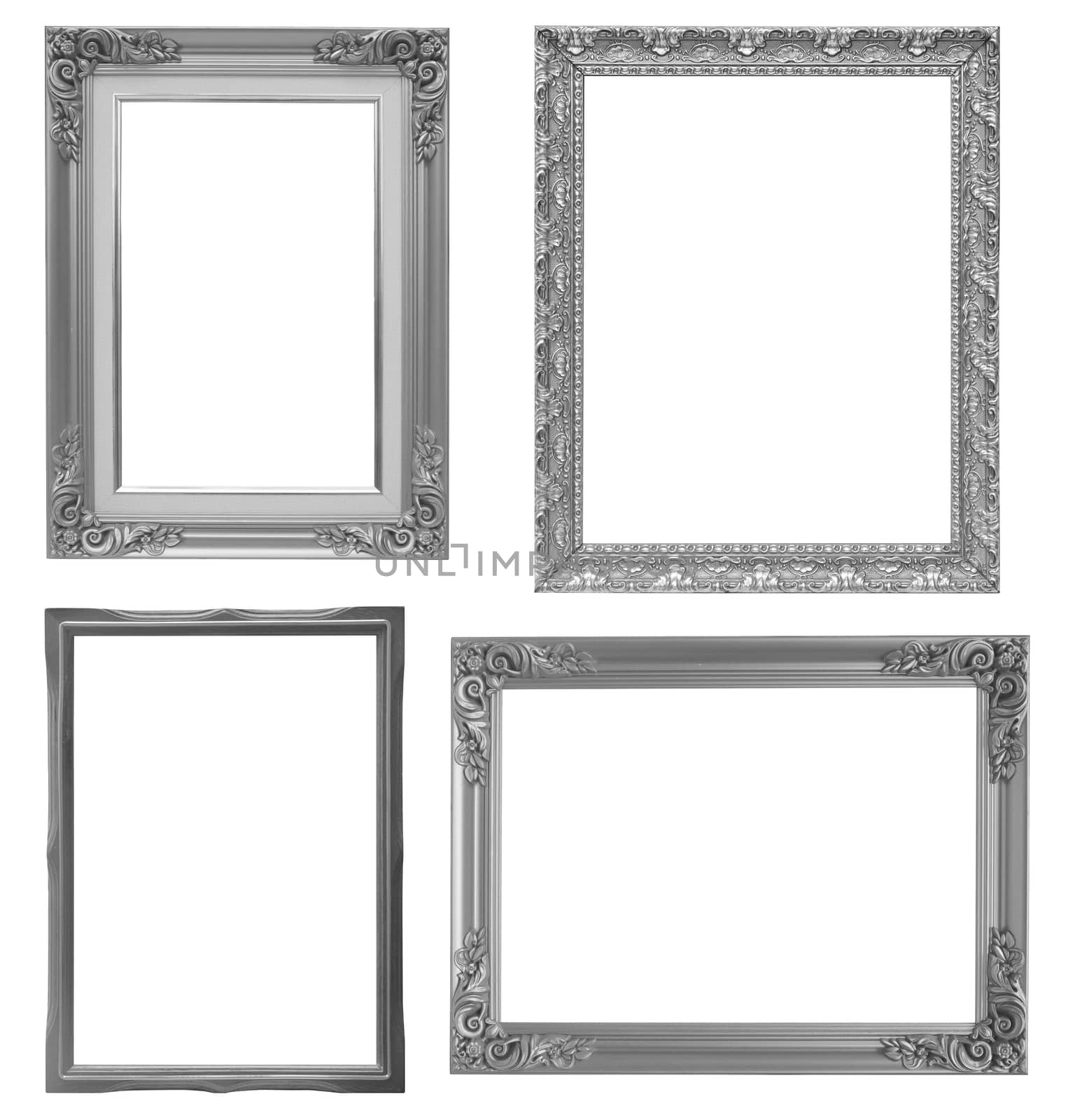 Set of silver frame vintage isolated on white background.