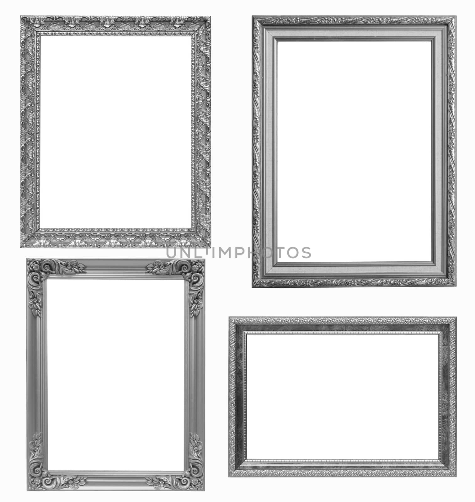 Set of silver frame and wood vintage isolated on white backgroun by jayzynism