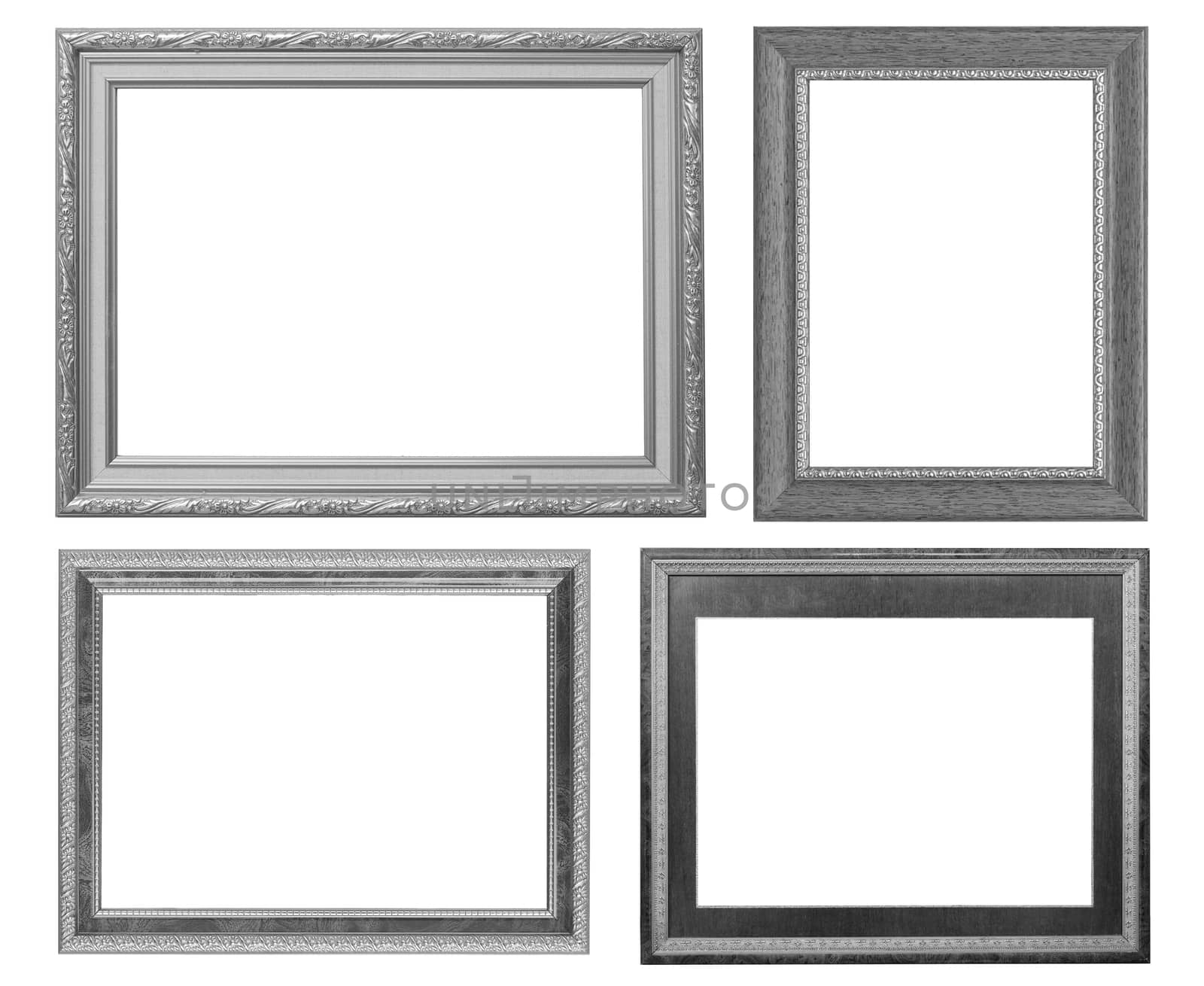 Silver picture frame set isolated on white background.