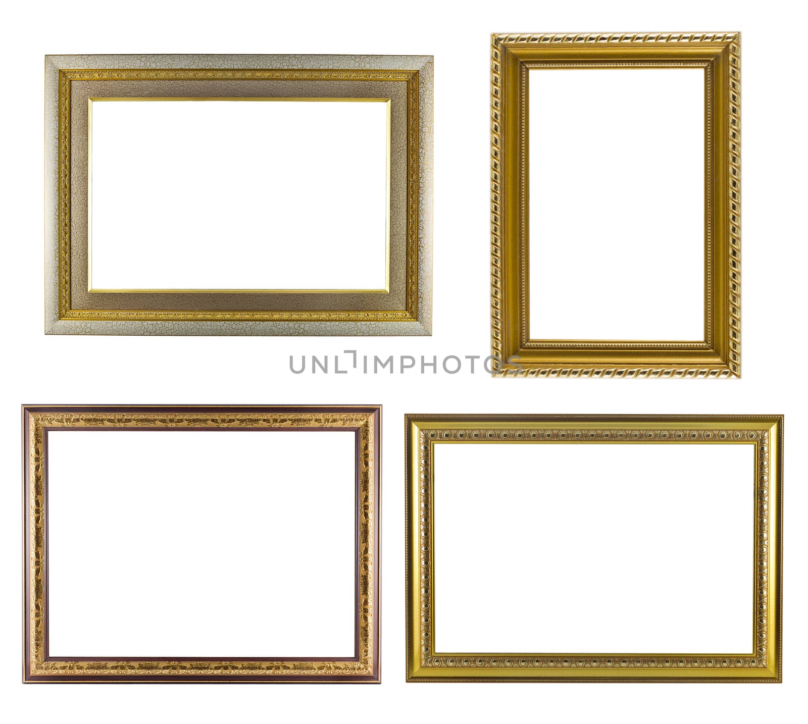 Set of golden frame vintage isolated on white background.