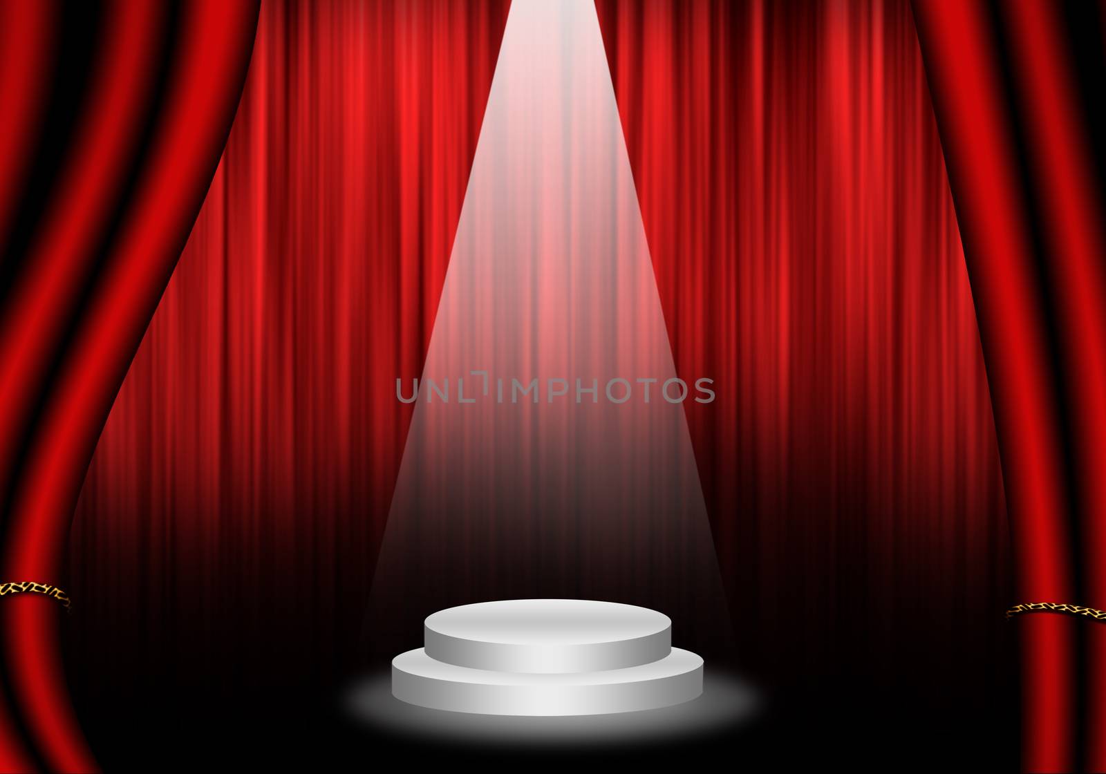 Fill object : Flare Stage with red curtain and pedestal circle. 