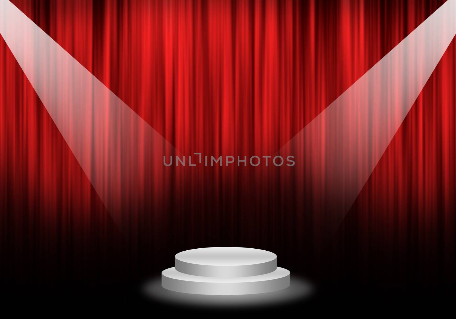 Fill object : Flare two spotlight focus Stage with red curtain and pedestal circle. 