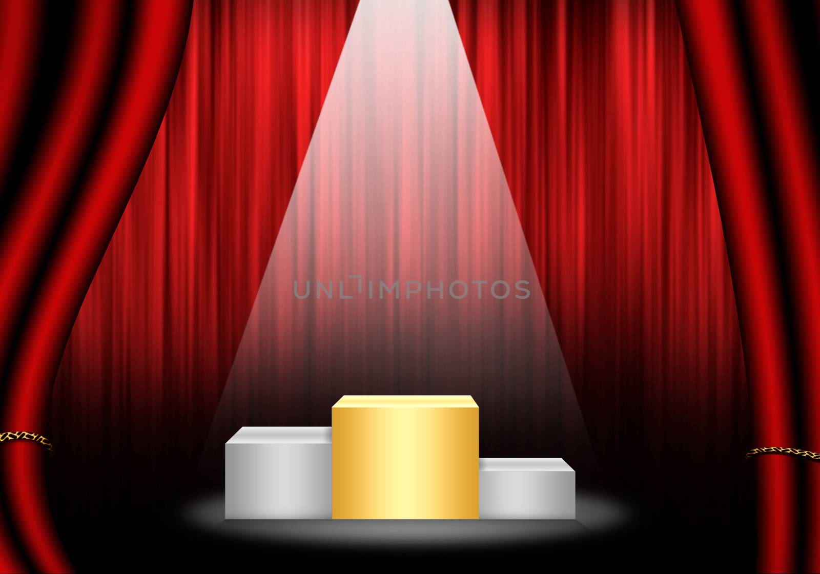 Fill object : Flare Stage with red curtain and pedestal gold rank. 