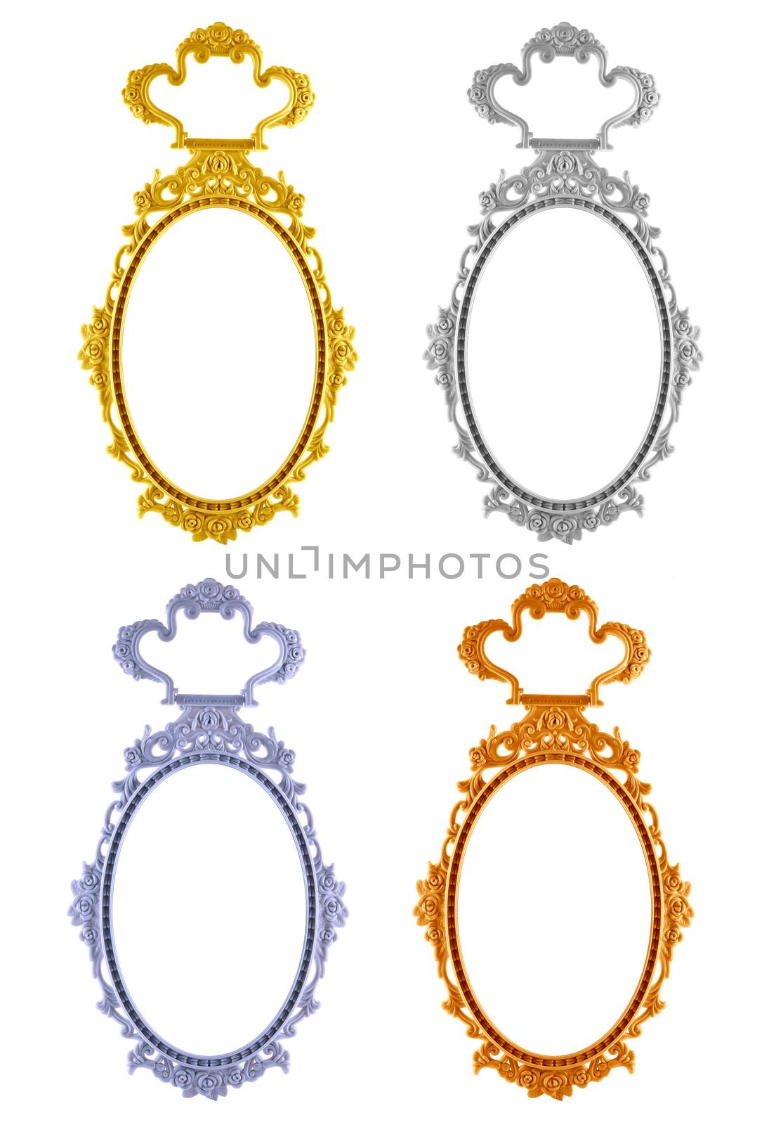 Frame oval mirror 4 color circle isolated on white background.