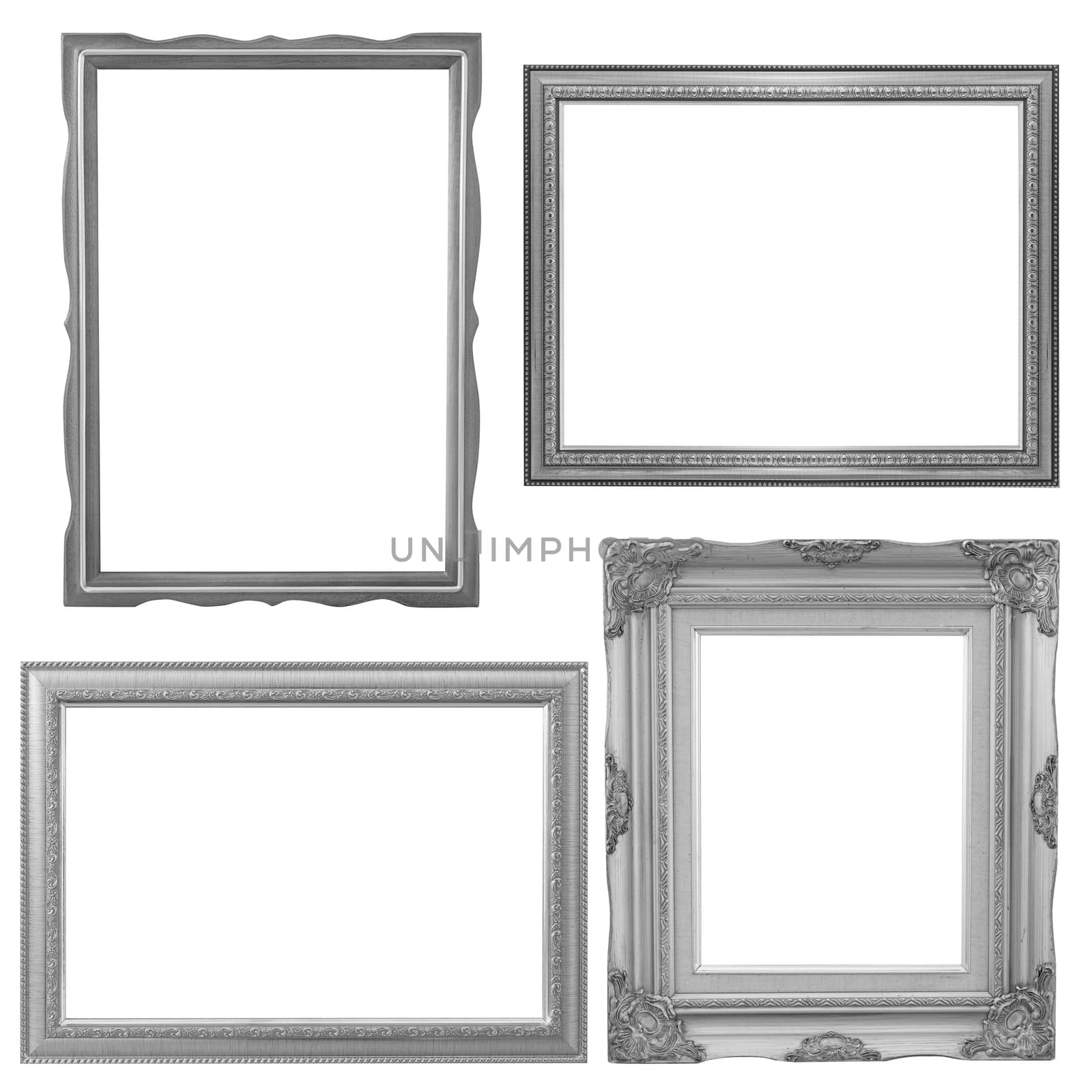 Set of silver frame and wood vintage isolated on white backgroun by jayzynism
