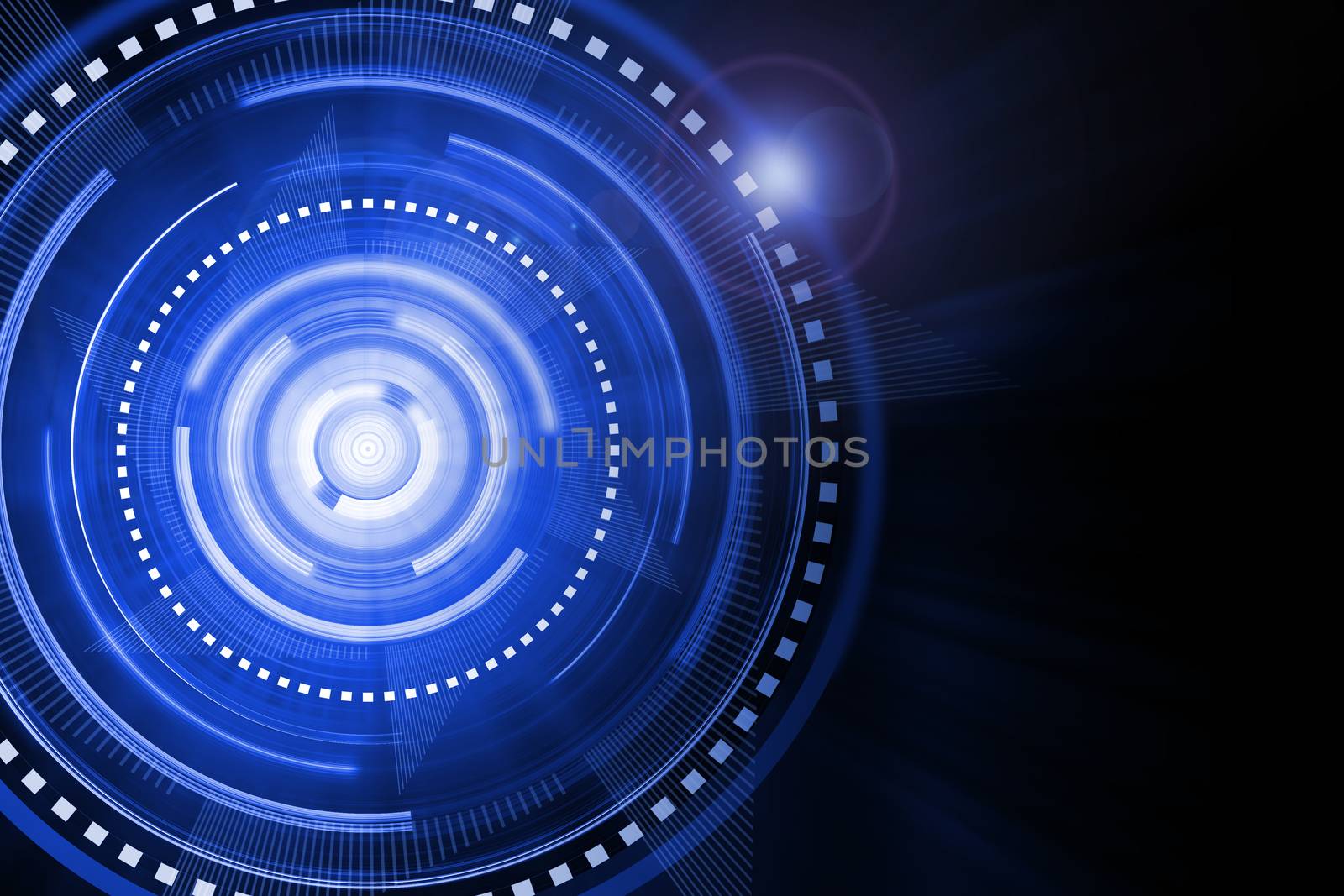 Abstract blue lighting cog time-machine flare background. by jayzynism