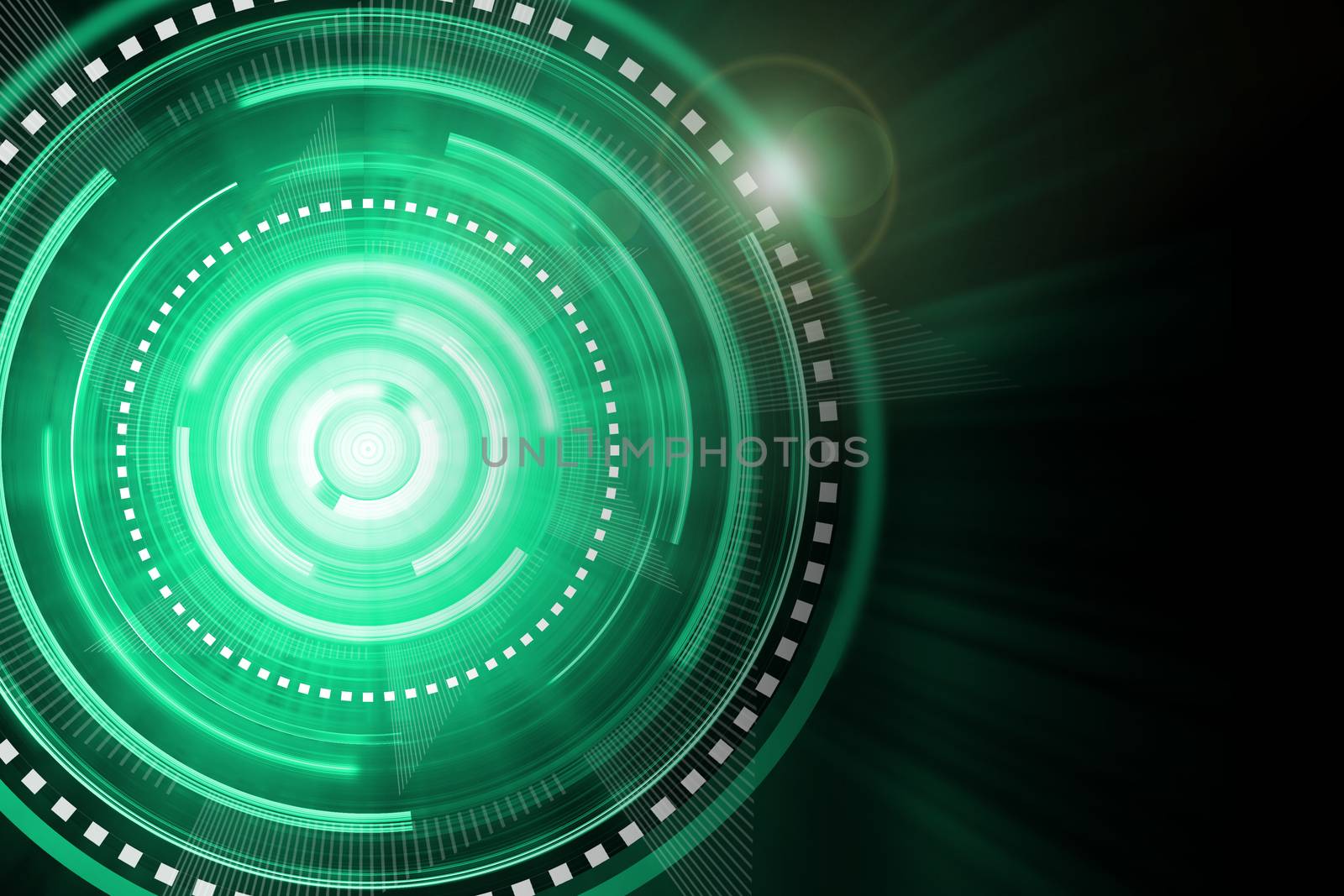 Abstract green lighting cog time-machine flare background. by jayzynism