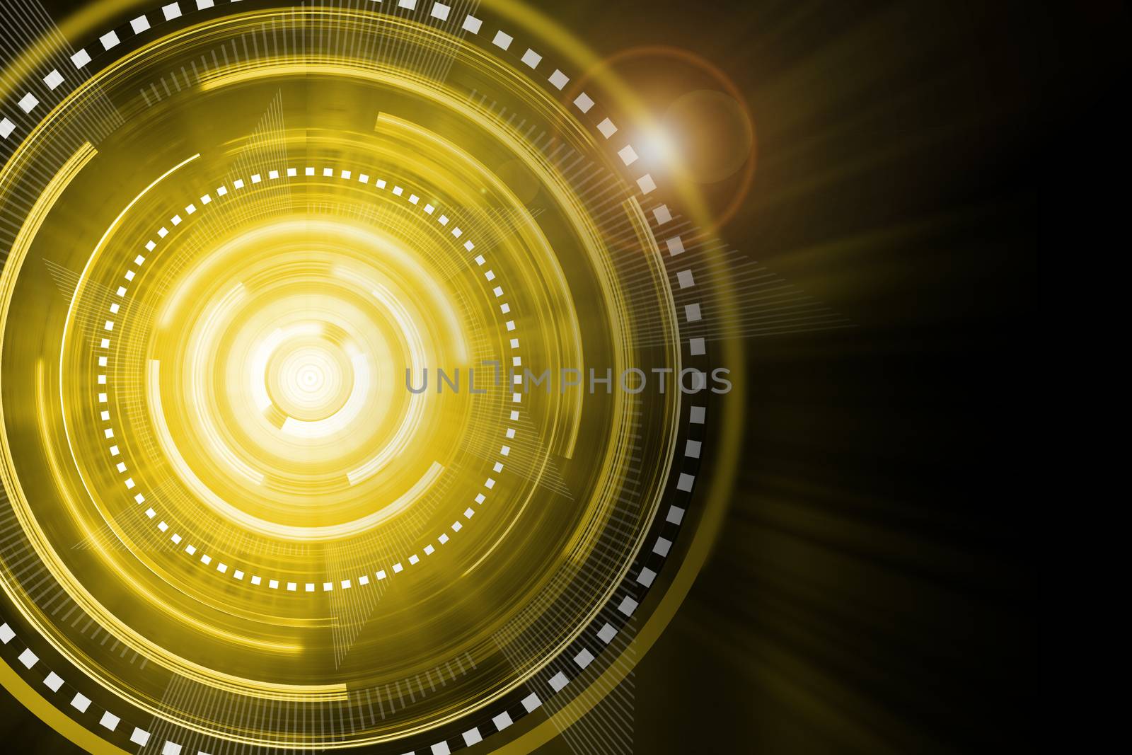 Abstract gold lighting cog time-machine flare background. by jayzynism