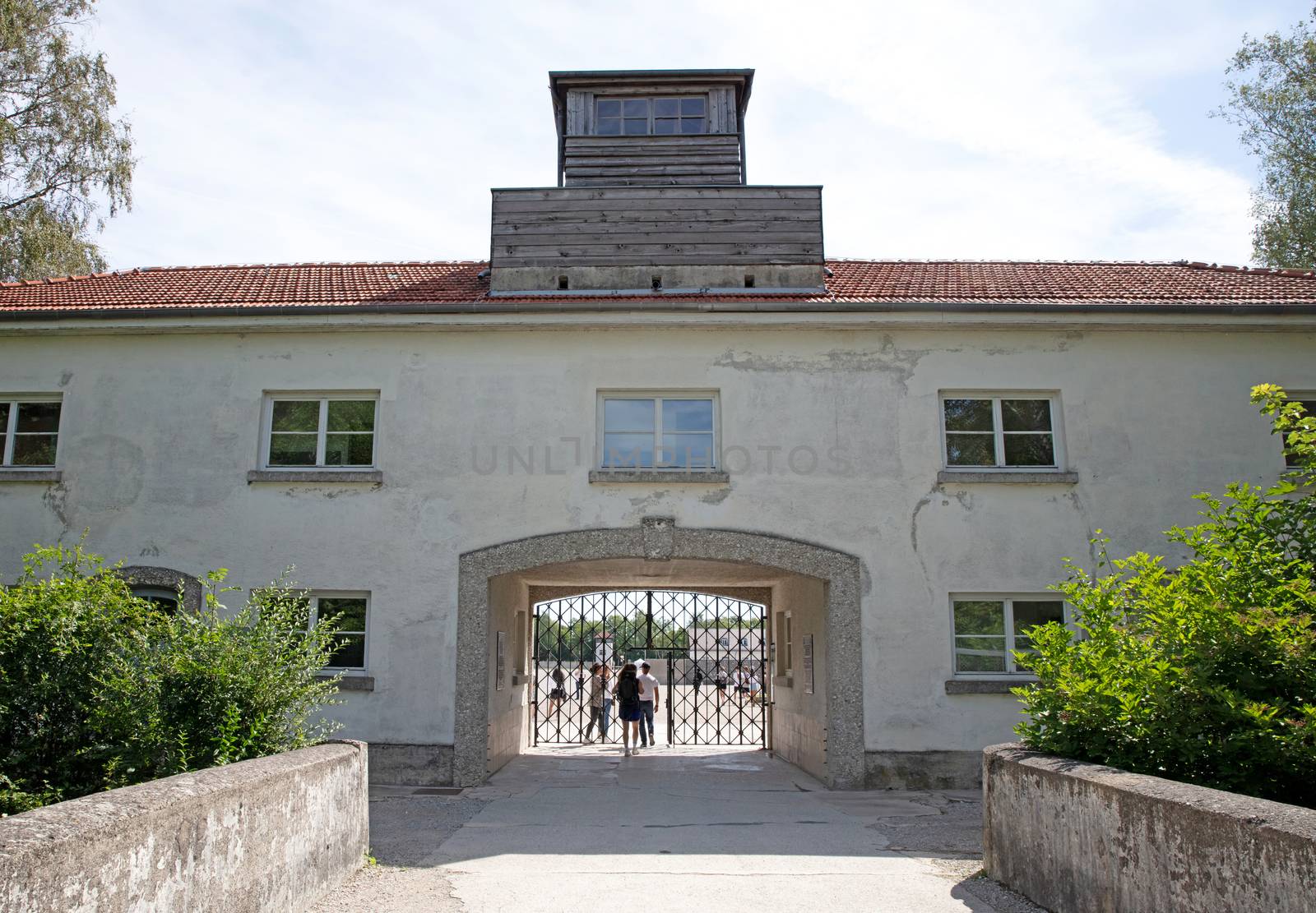 Dachau, Germany - July 13, 2020: Entrance in Dachau concentration camp, the first Nazi concentration camp opened in Germany