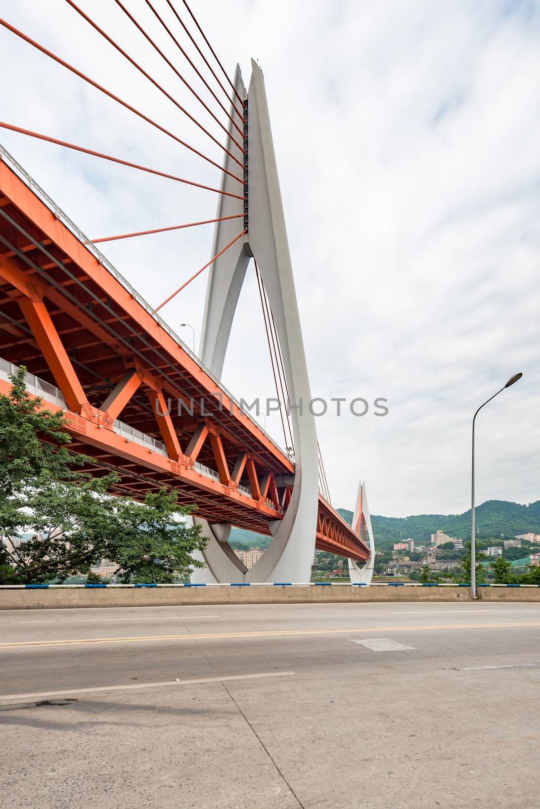 Empty road and Dongshuimen bridge in Chongqing, China