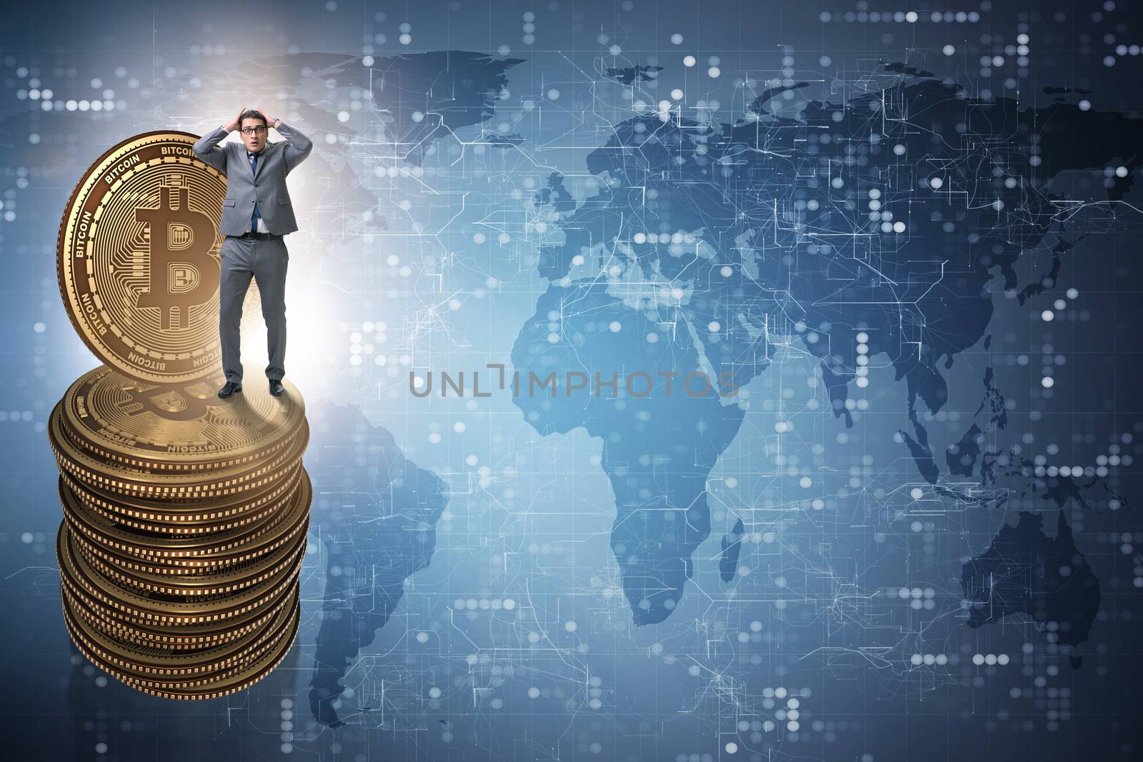 Businessman in cryptocurrency blockchain concept