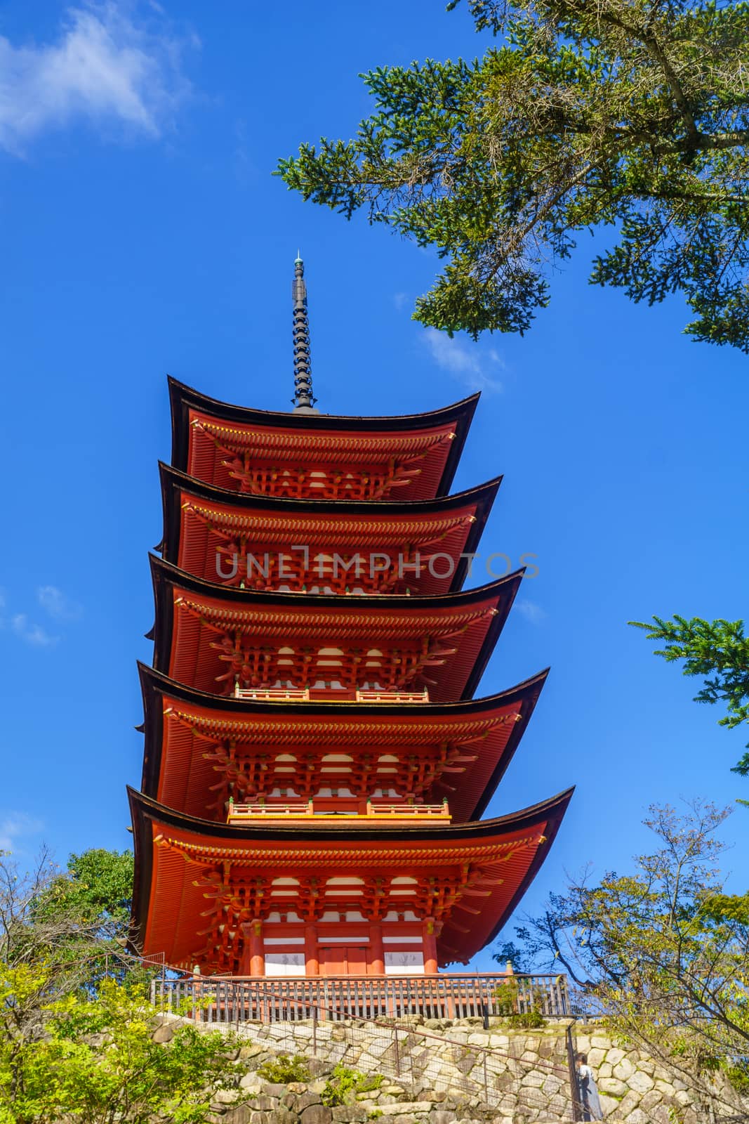 View of the Five-storied Pagoda (Gojunoto), in Miyajima (Itsukushima) Island, Japan