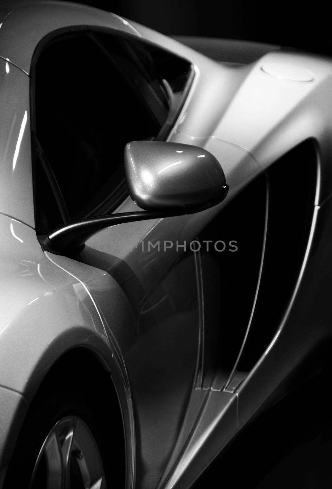 McLaren MP4-12C detail shot in black and white.