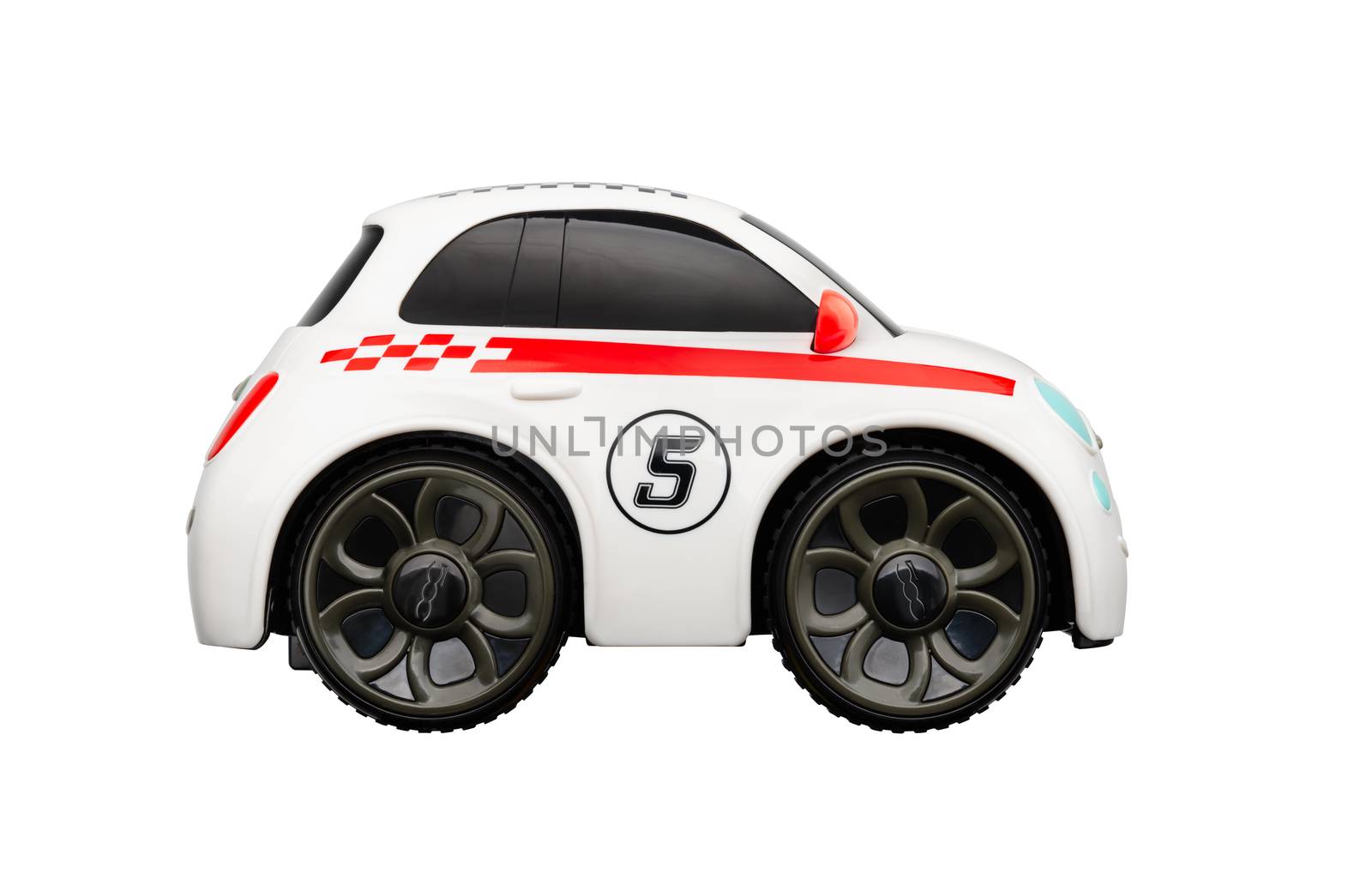 BAYONNE, FRANCE - CIRCA MARCH 2020: Chicco Fiat 500 remote control car isolated on white background.
