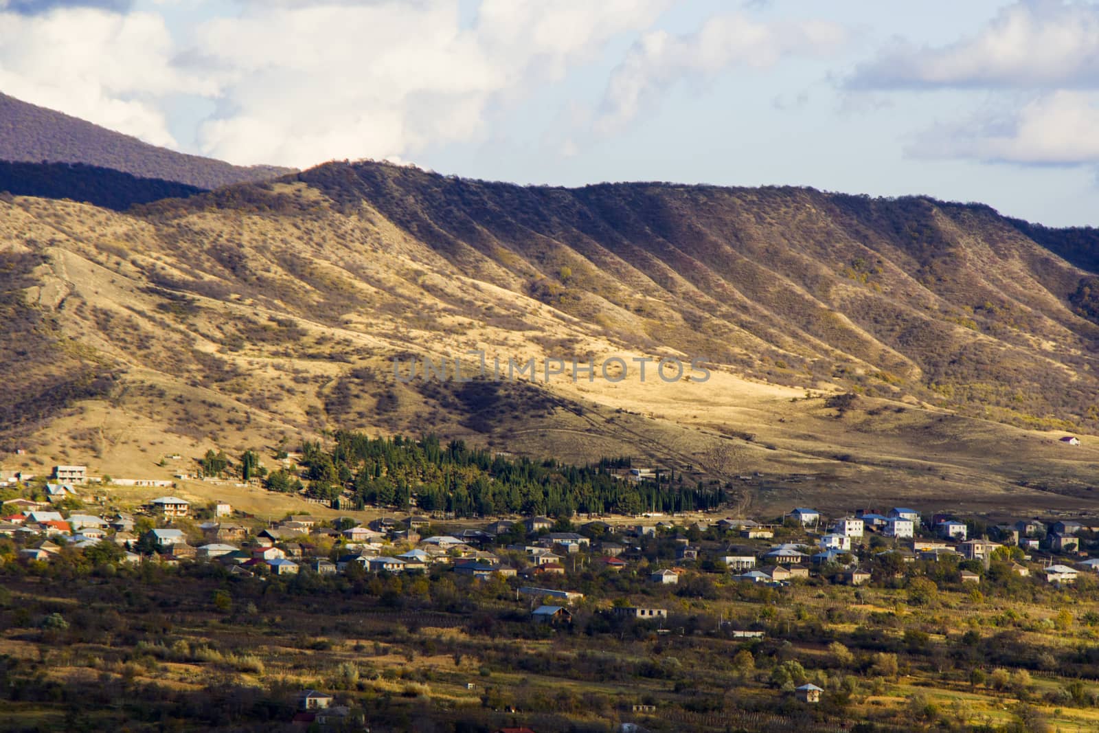 Village in Georgia, Kakheti old houses and autumn nature landscape, day and outdoor