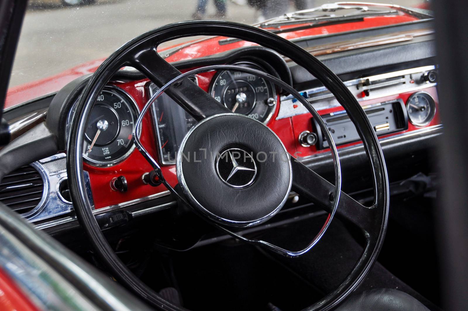 Classic red Mercedes interior by dutourdumonde