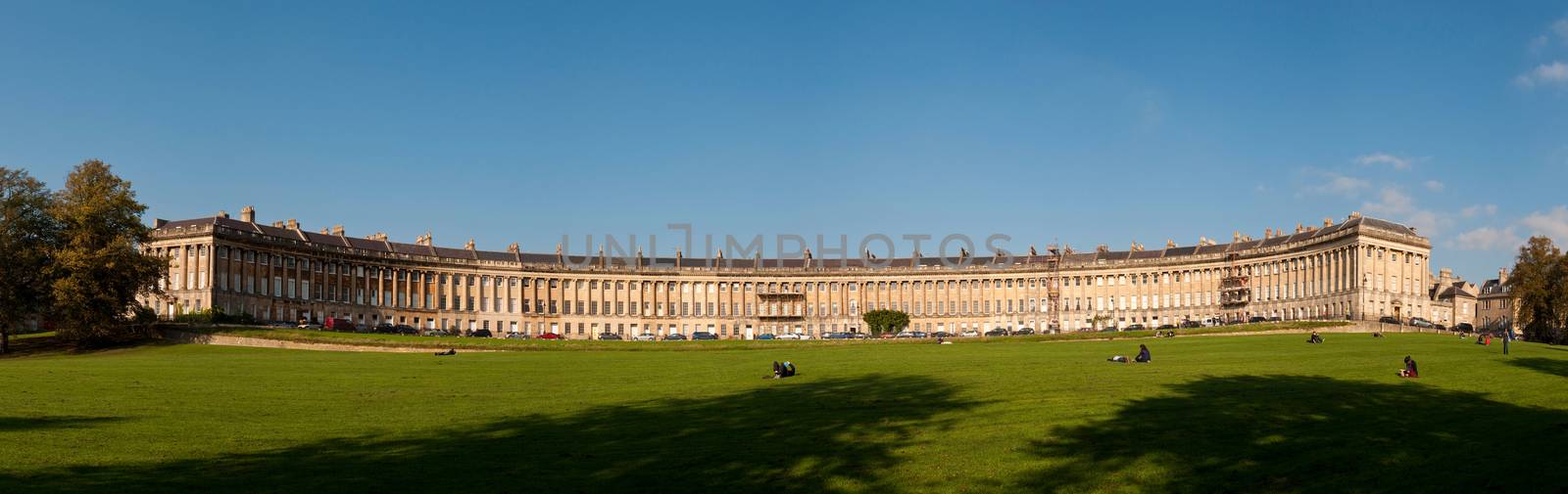 BATH, UK - CIRCA OCTOBER 2011: Panoramic view of the Royal Crescent.