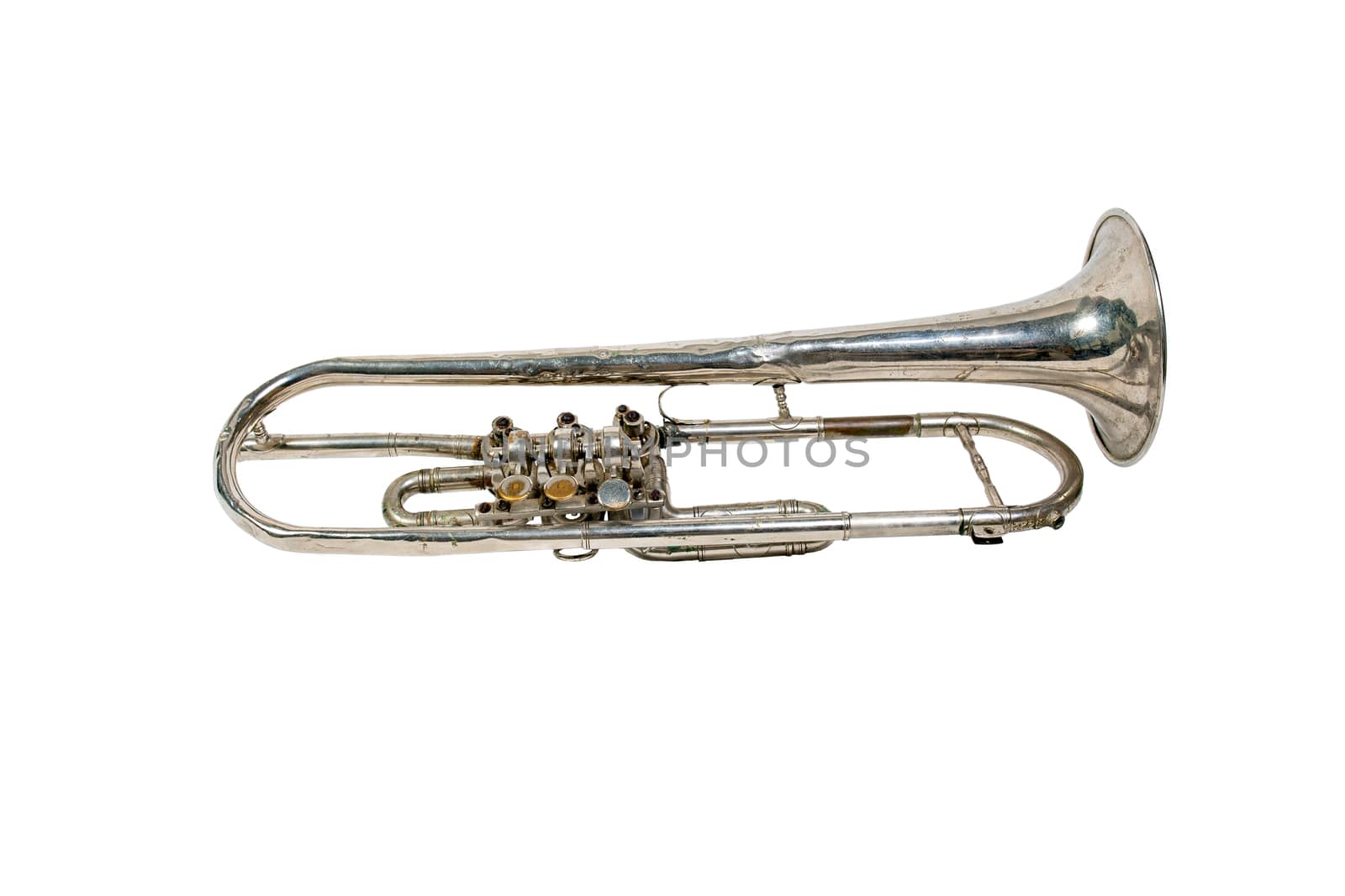 silver trumpet isolated on a white background. Musical instrument by 977_ReX_977