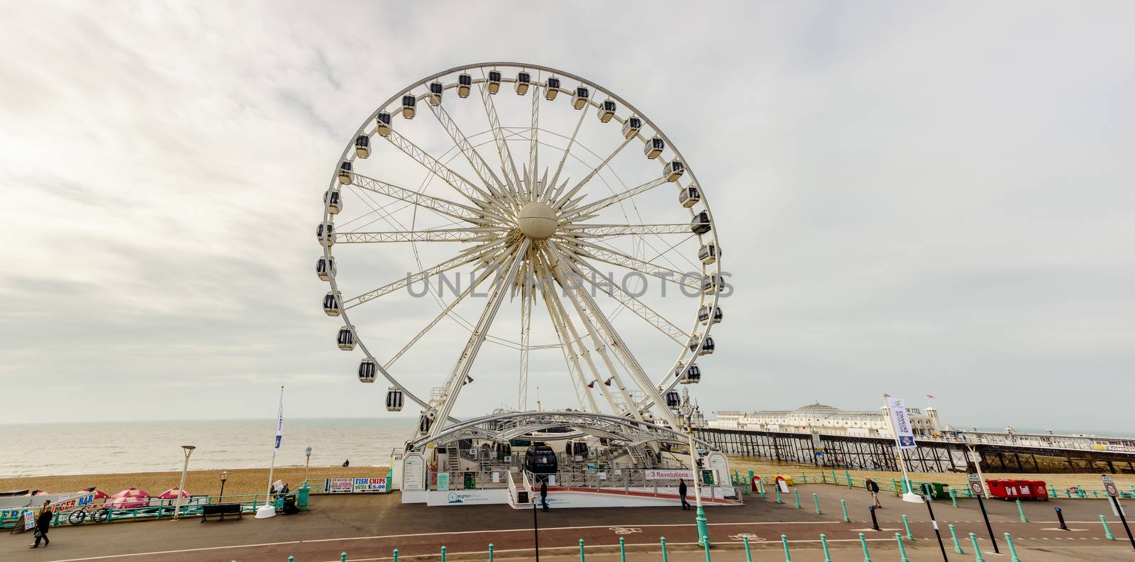 BRIGHTON, UK - CIRCA APRIL 2013: Panoramic view of the Brighton Wheel on the seafront.