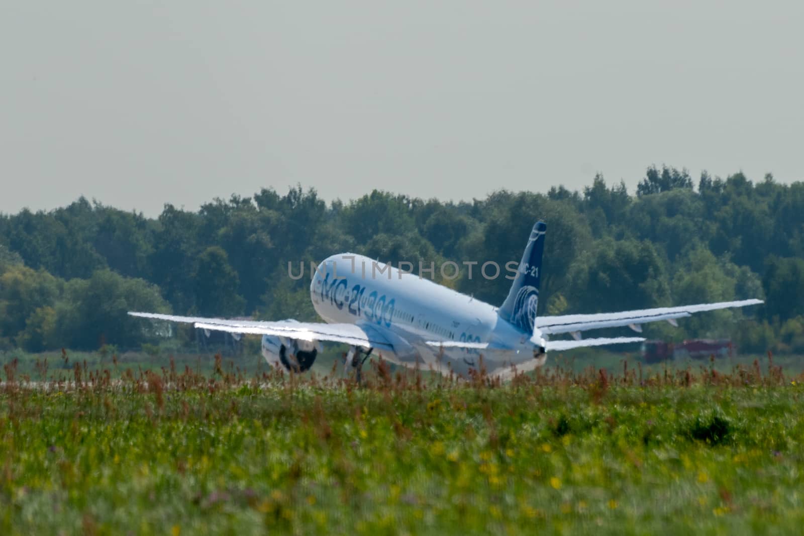 August 30, 2019. Zhukovsky, Russia. Promising Russian medium-range narrow-body passenger aircraft Irkut MC-21 at the International Aviation and Space Salon MAKS 2019.