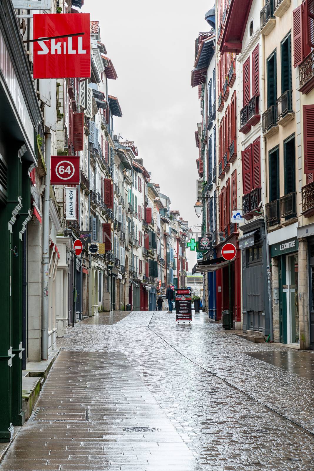 Deserted street in Bayonne, Fance because of the Coronavirus outbreak by dutourdumonde