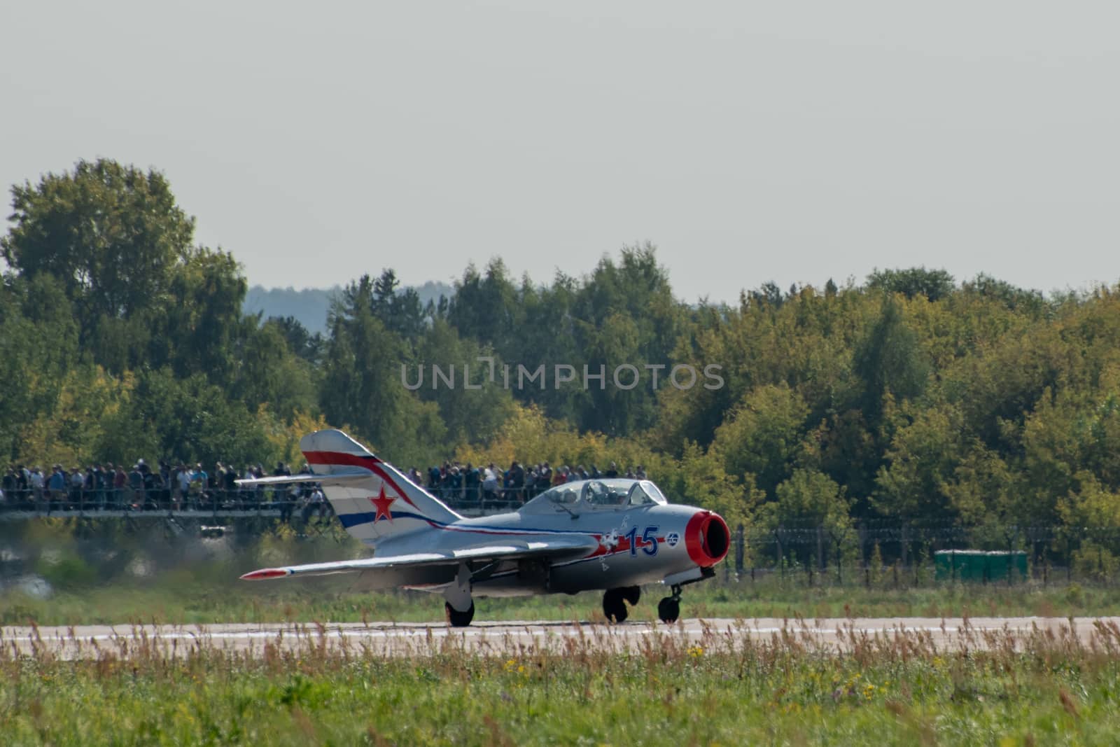 August 30, 2019. Zhukovsky, Russia. Soviet fighter Mikoyan-Gurevich MiG-15 at the International Aviation and Space Salon MAKS 2019.