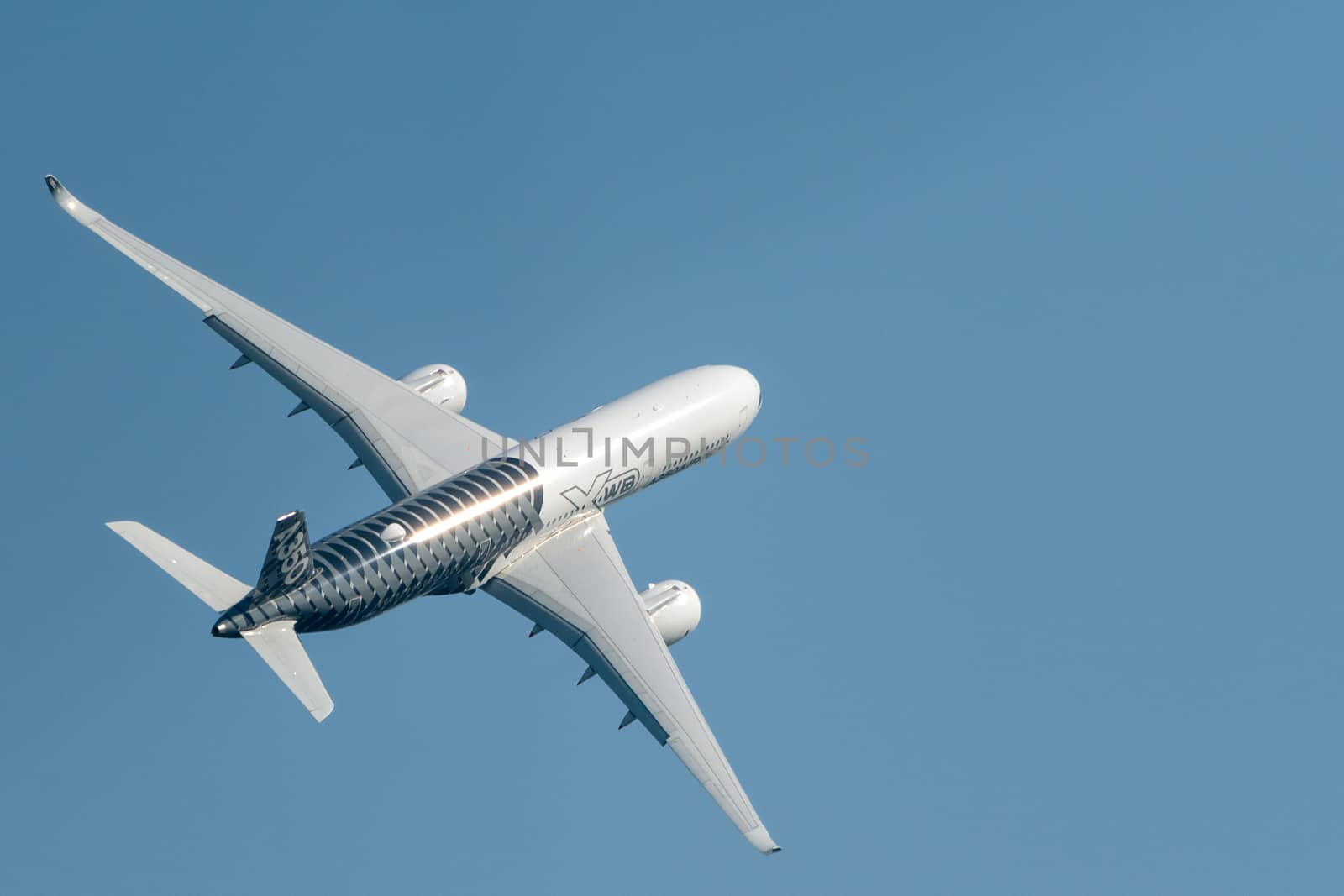August 30, 2019. Zhukovsky, Russia. long-range wide-body twin-engine passenger aircraft Airbus A350-900 XWB Airbus Industrie at the International Aviation and Space Salon MAKS 2019.