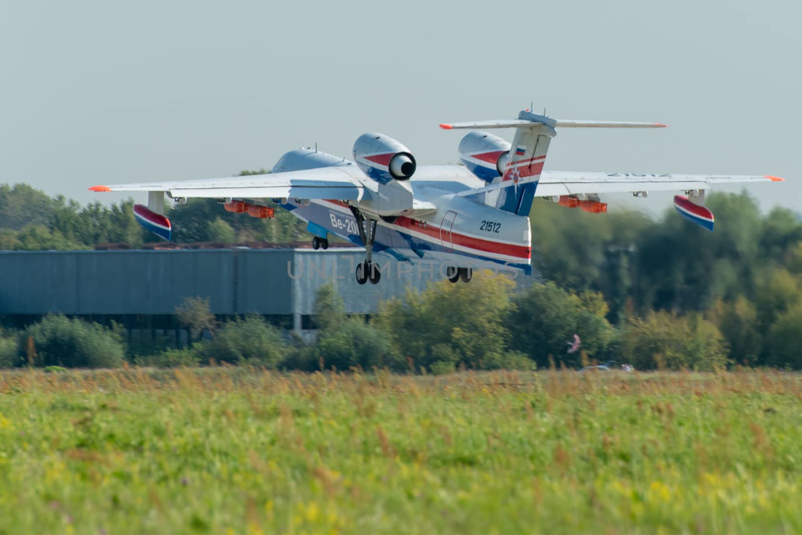August 30, 2019. Zhukovsky, Russia. Multipurpose amphibious aircraft Beriev Be-200 Altair  at the International Aviation and Space Salon MAKS 2019.