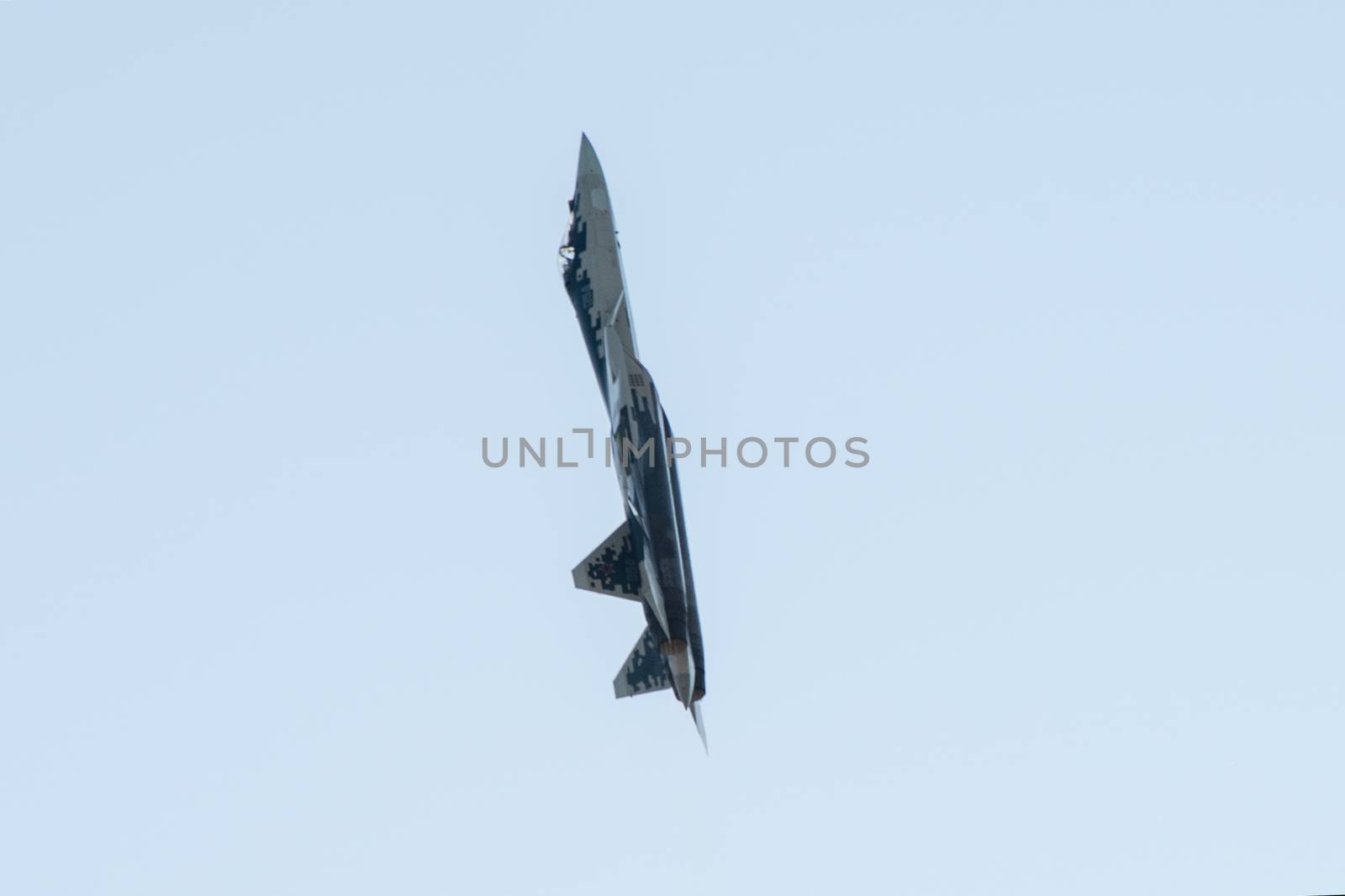 August 30, 2019. Zhukovsky, Russia. fifth-generation promising Russian multi-functional fighter Sukhoi Su-57  at the International Aviation and Space Salon MAKS 2019.