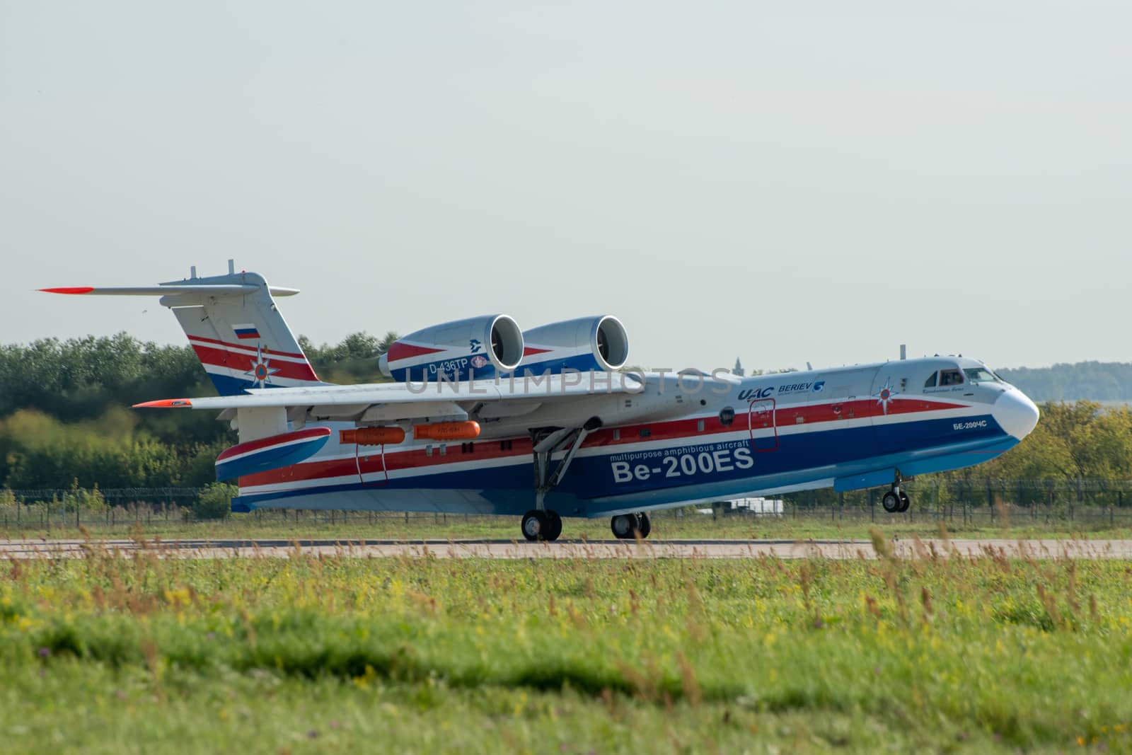 August 30, 2019. Zhukovsky, Russia. Multipurpose amphibious aircraft Beriev Be-200 Altair  at the International Aviation and Space Salon MAKS 2019.
