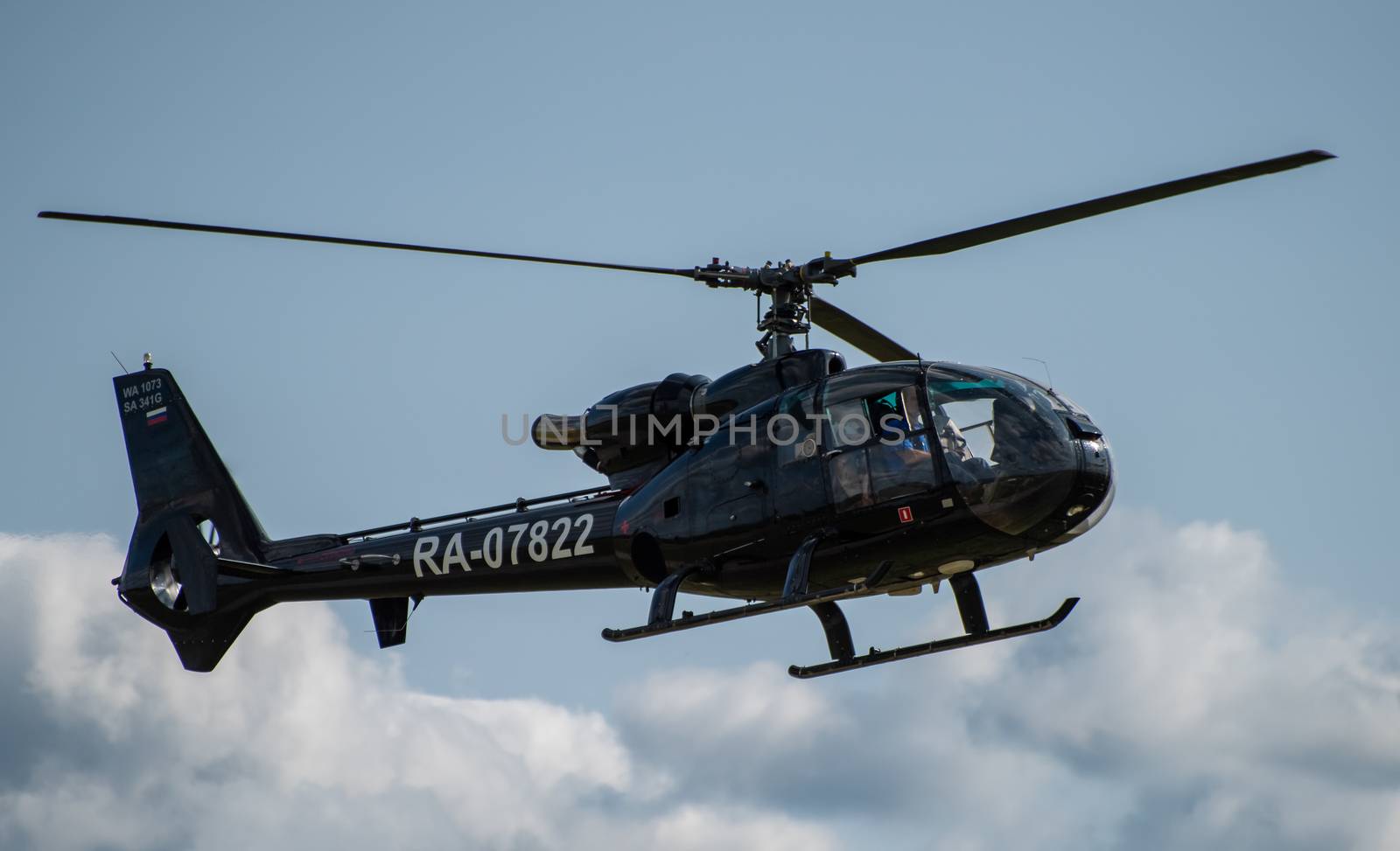 September 12, 2020, Kaluga region, Russia. Helicopter Sud-Aviation Gazelle SA 341 G at the airport Oreshkovo.
