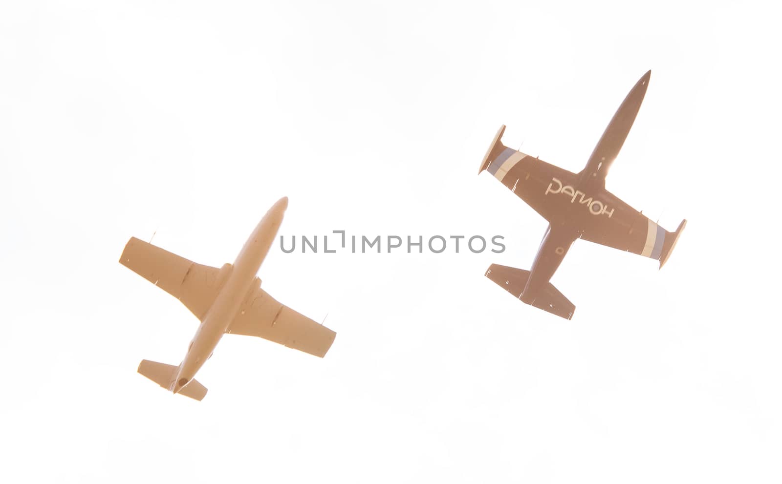 September 12, 2020, Kaluga region, Russia. Training aircraft Aero L-39 Albatros and Aero L-29 Delfin perform a training flight at the Oreshkovo airfield.
