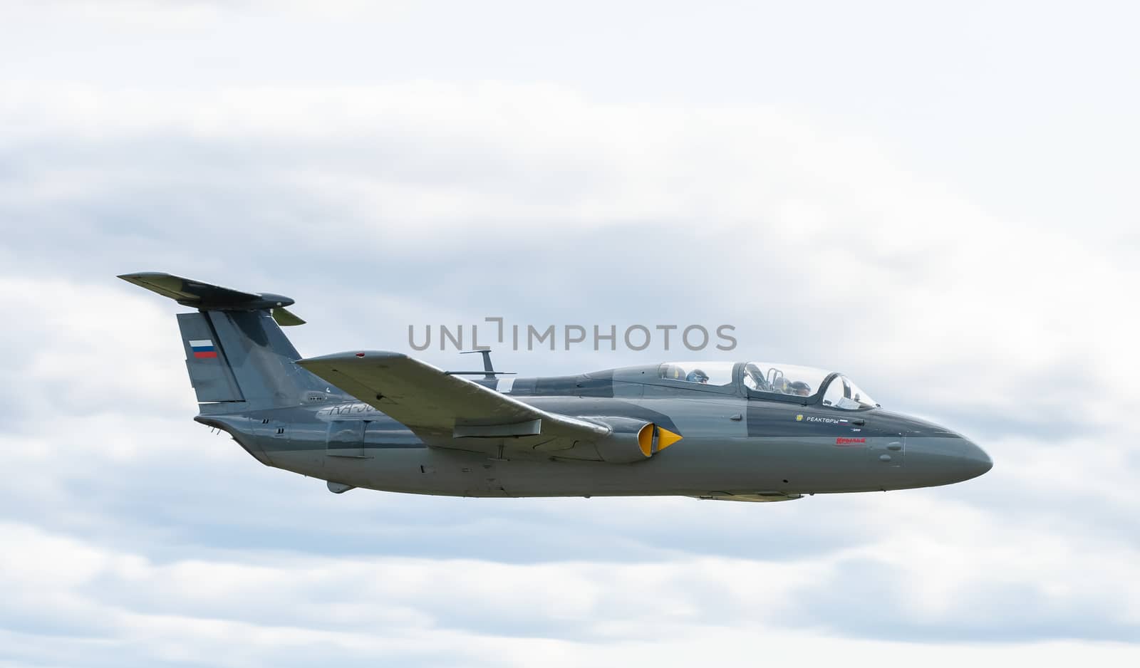 September 12, 2020, Kaluga region, Russia. The Aero L-29 Delfin training aircraft performs a training flight at the Oreshkovo airfield.
