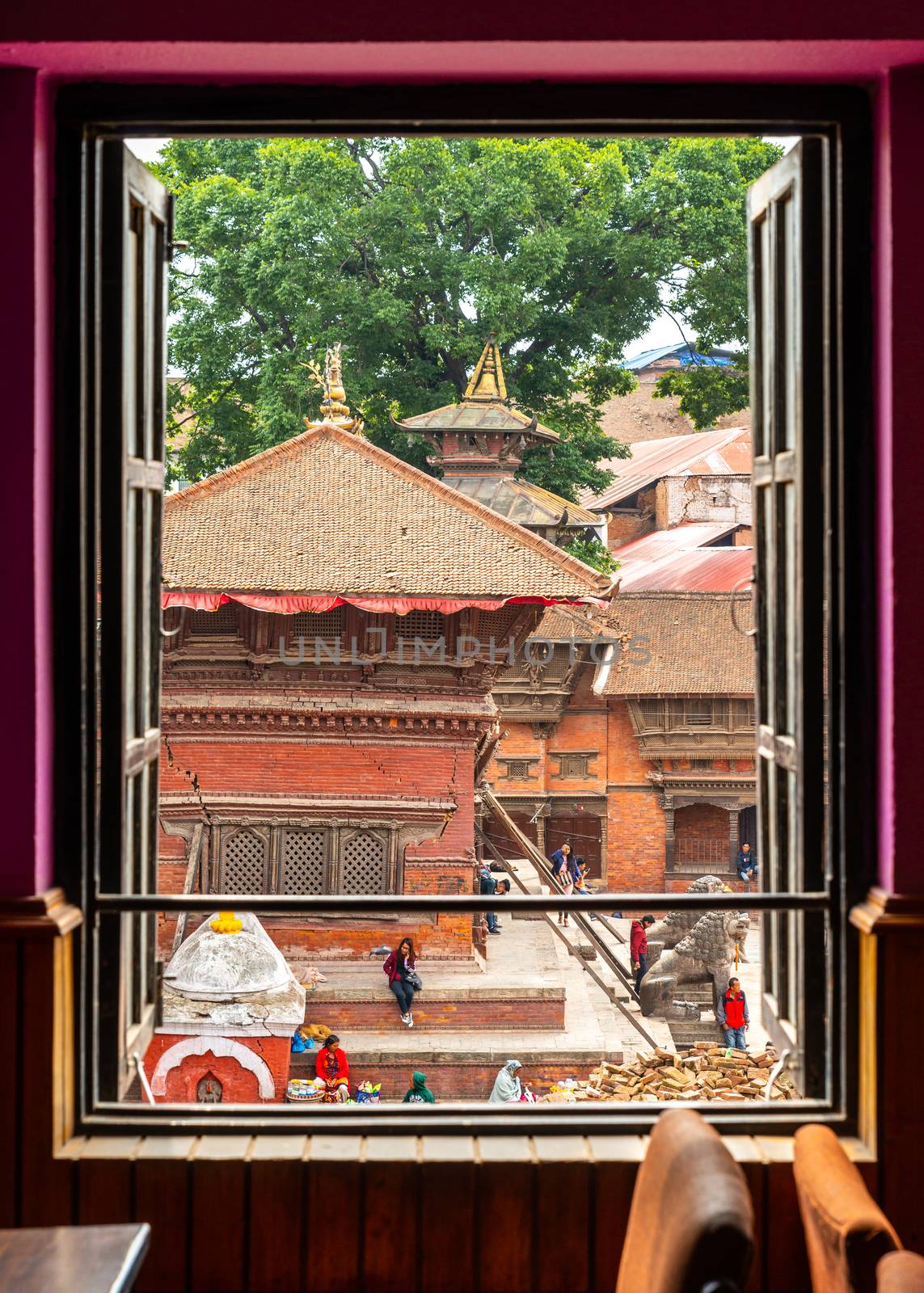 View on Kathmandu Durbar Square from a window, Nepal by dutourdumonde