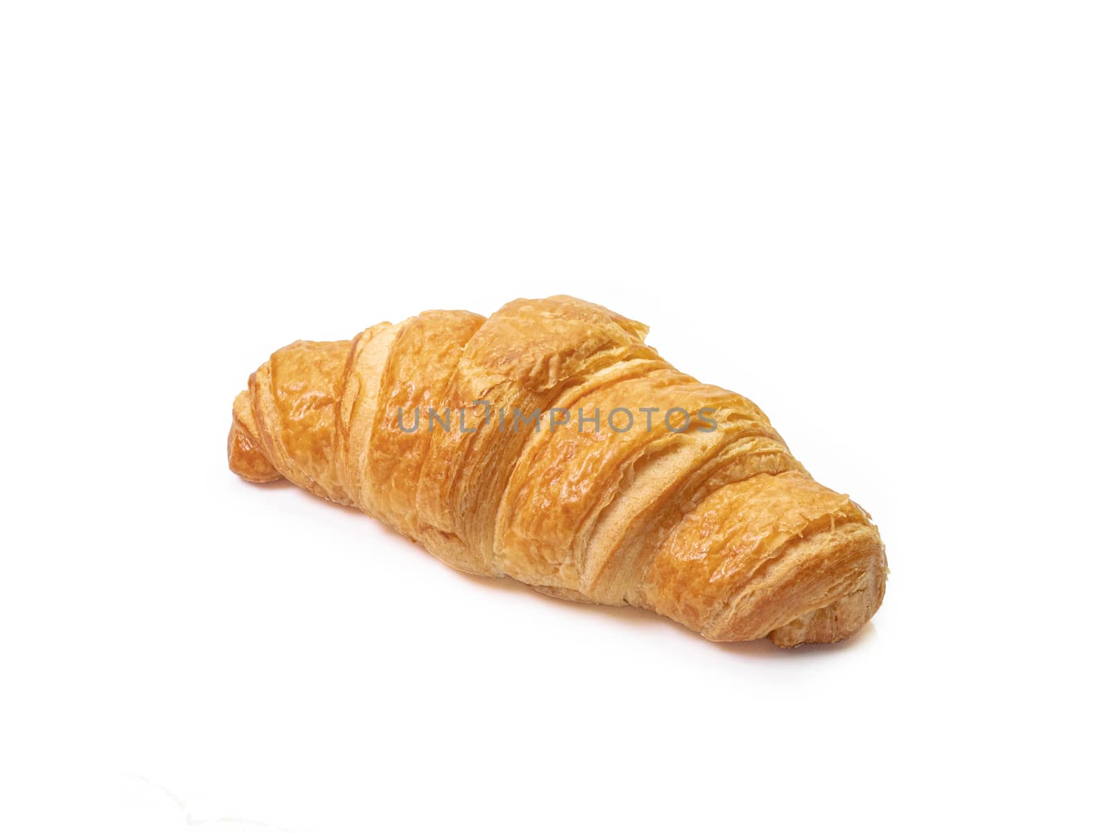 The close up of delicious butter croissant bakery on white background.