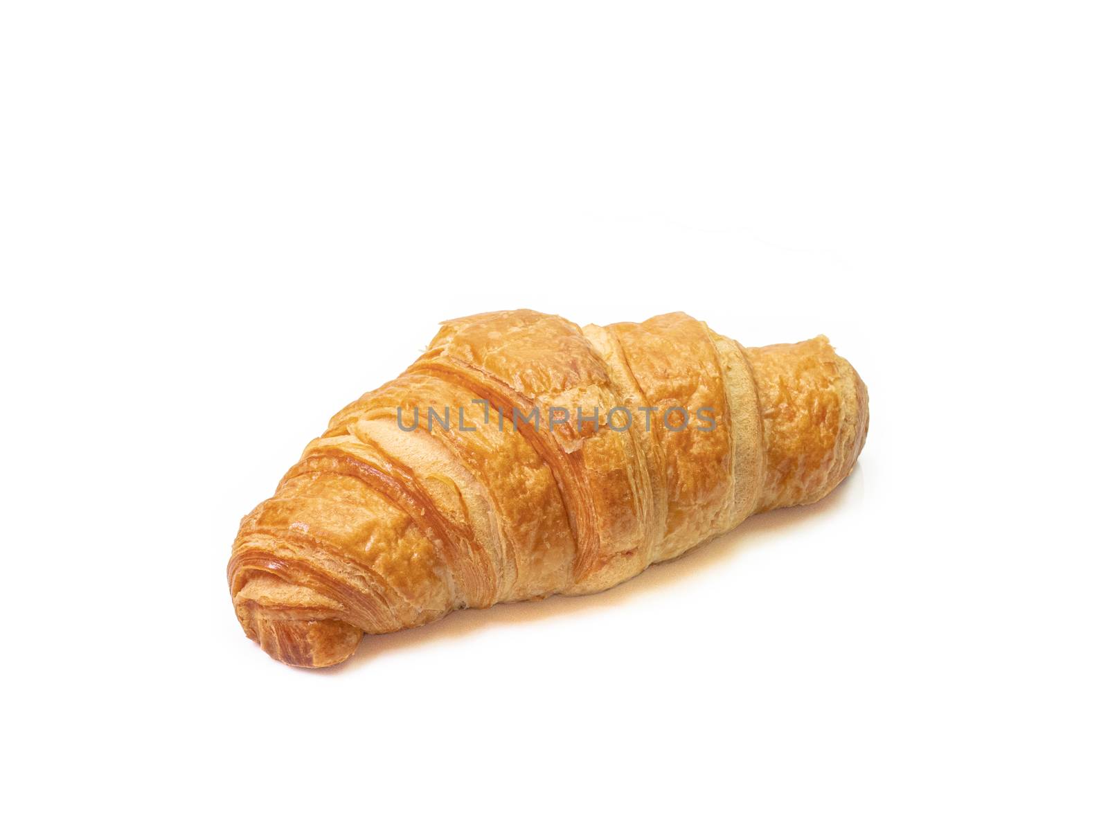 The close up of delicious butter croissant bakery on white background.