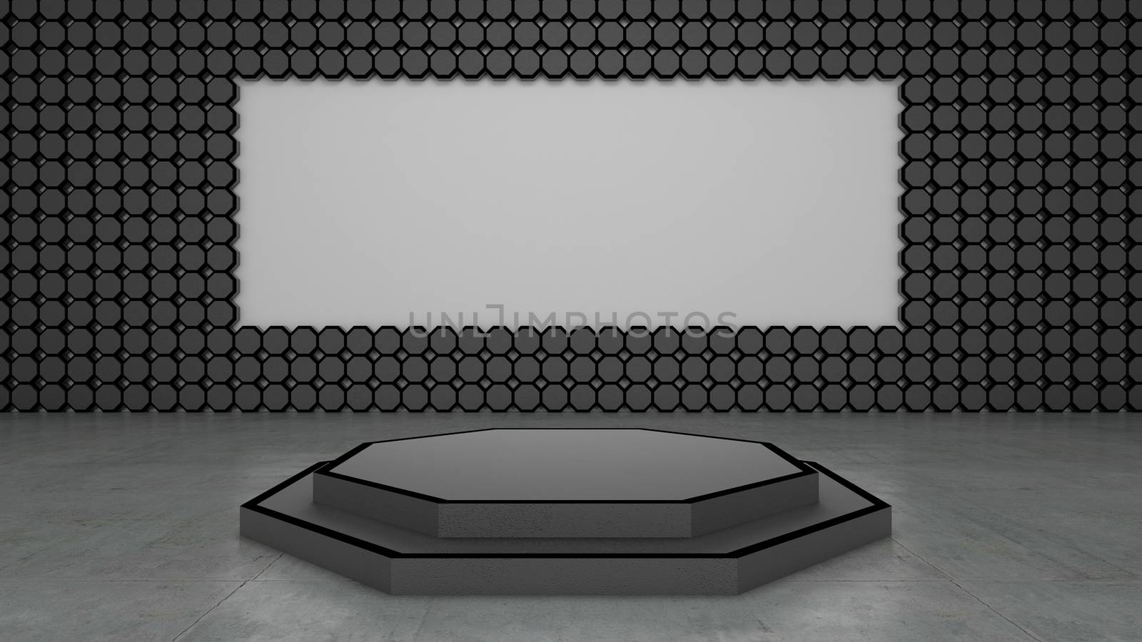 3d rendering of abstract Hexagon shape and podium for show product