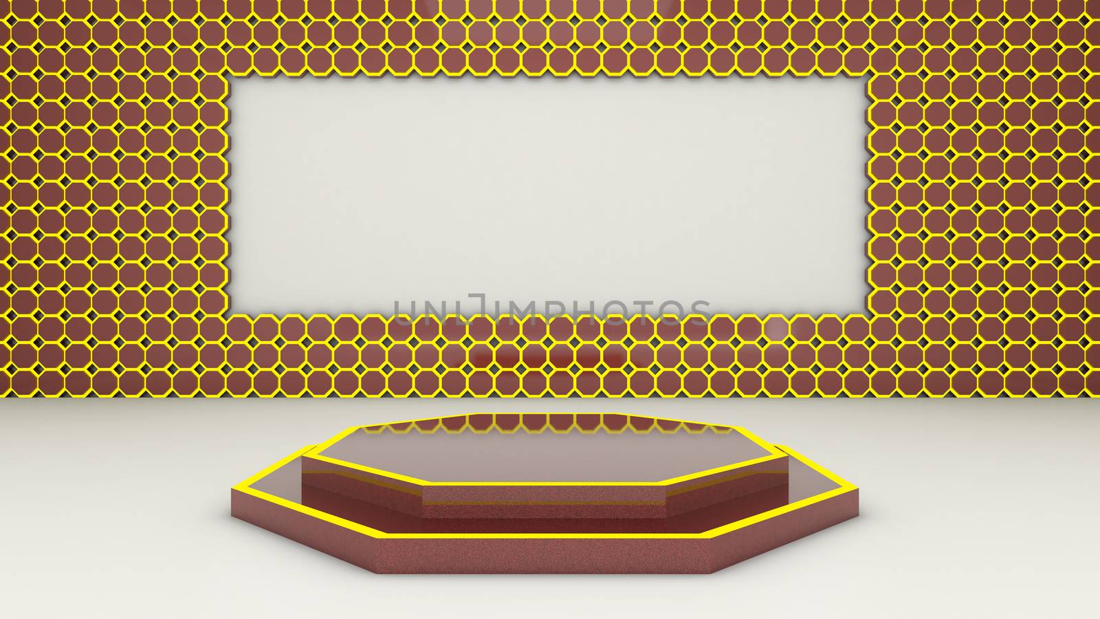 3d rendering of abstract Hexagon shape and podium for show product