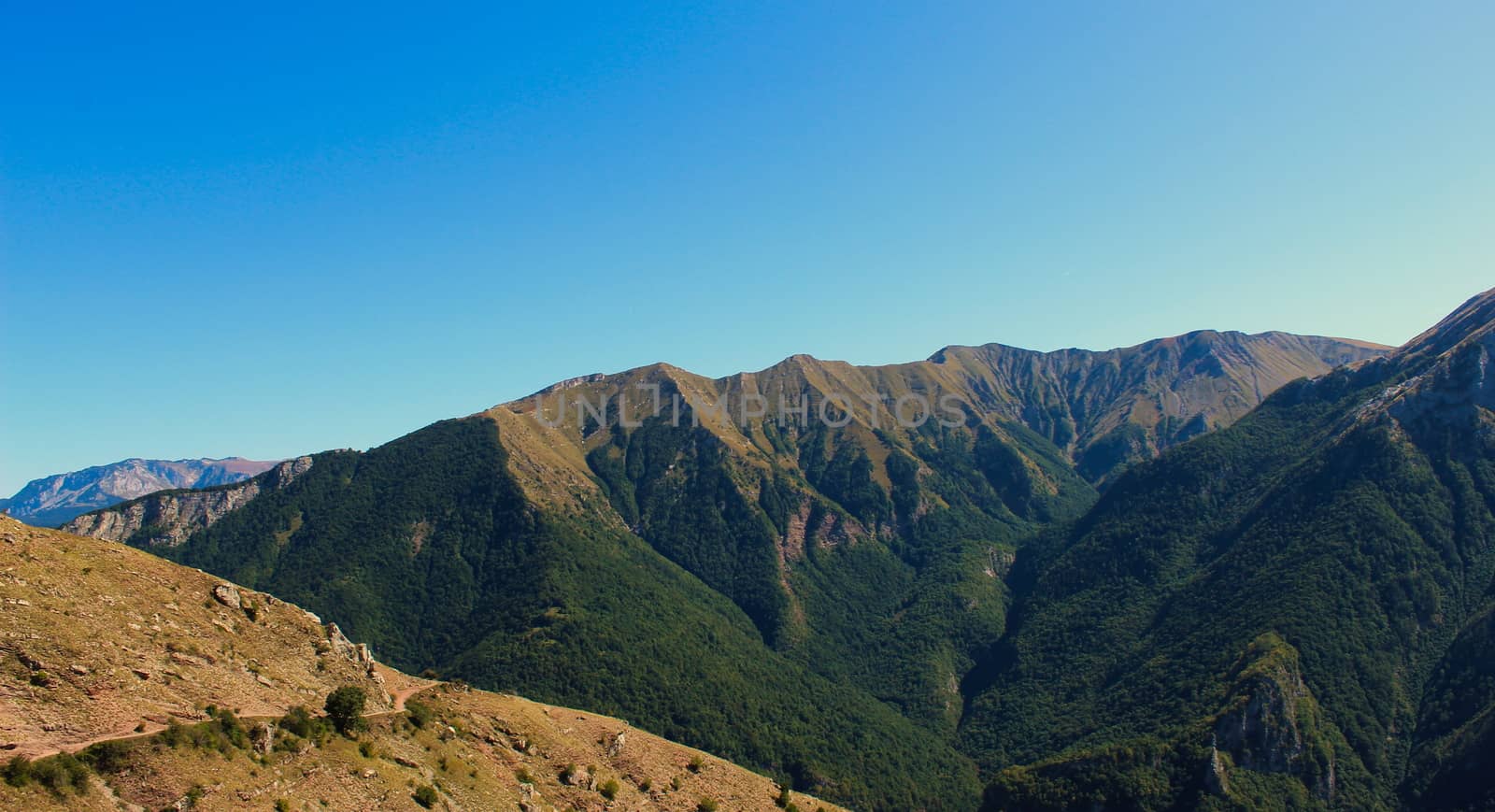 Mountain peaks on Bjelasnica mountain in autumn. Next to the old Bosnian village of Lukomir. Bjelasnica Mountain, Bosnia and Herzegovina.