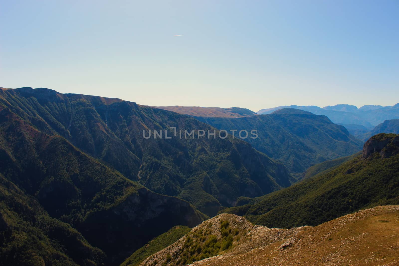 The mountain top elongates and disappears into the background. Mountains of Bosnia and Herzegovina. Bjelasnica Mountain, Bosnia and Herzegovina.