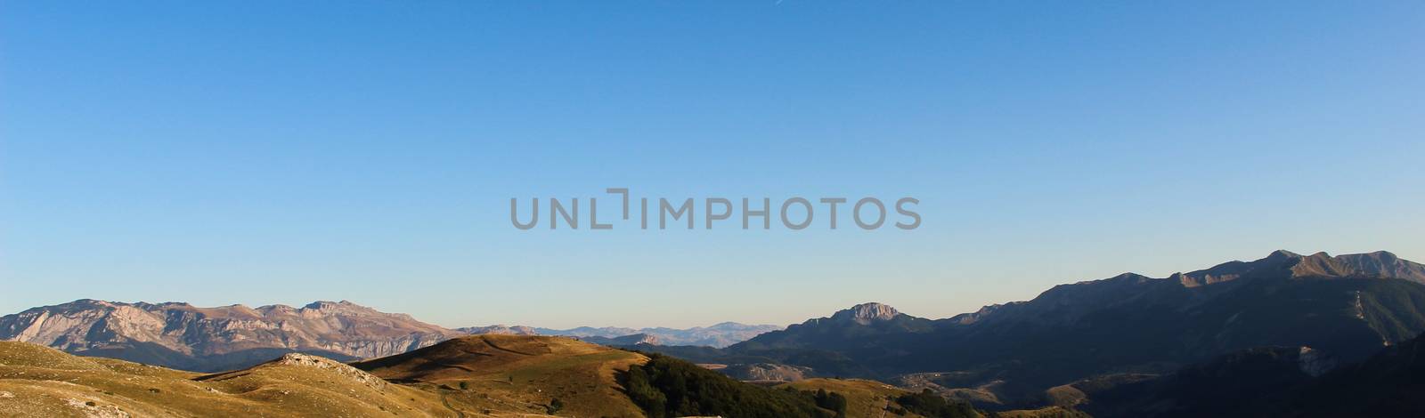 Banner from the mountain landscape on the mountain Bjelasnica. Magnificent landscape view. Panorama of Bjelasnica mountain. Bjelasnica Mountain, Bosnia and Herzegovina.