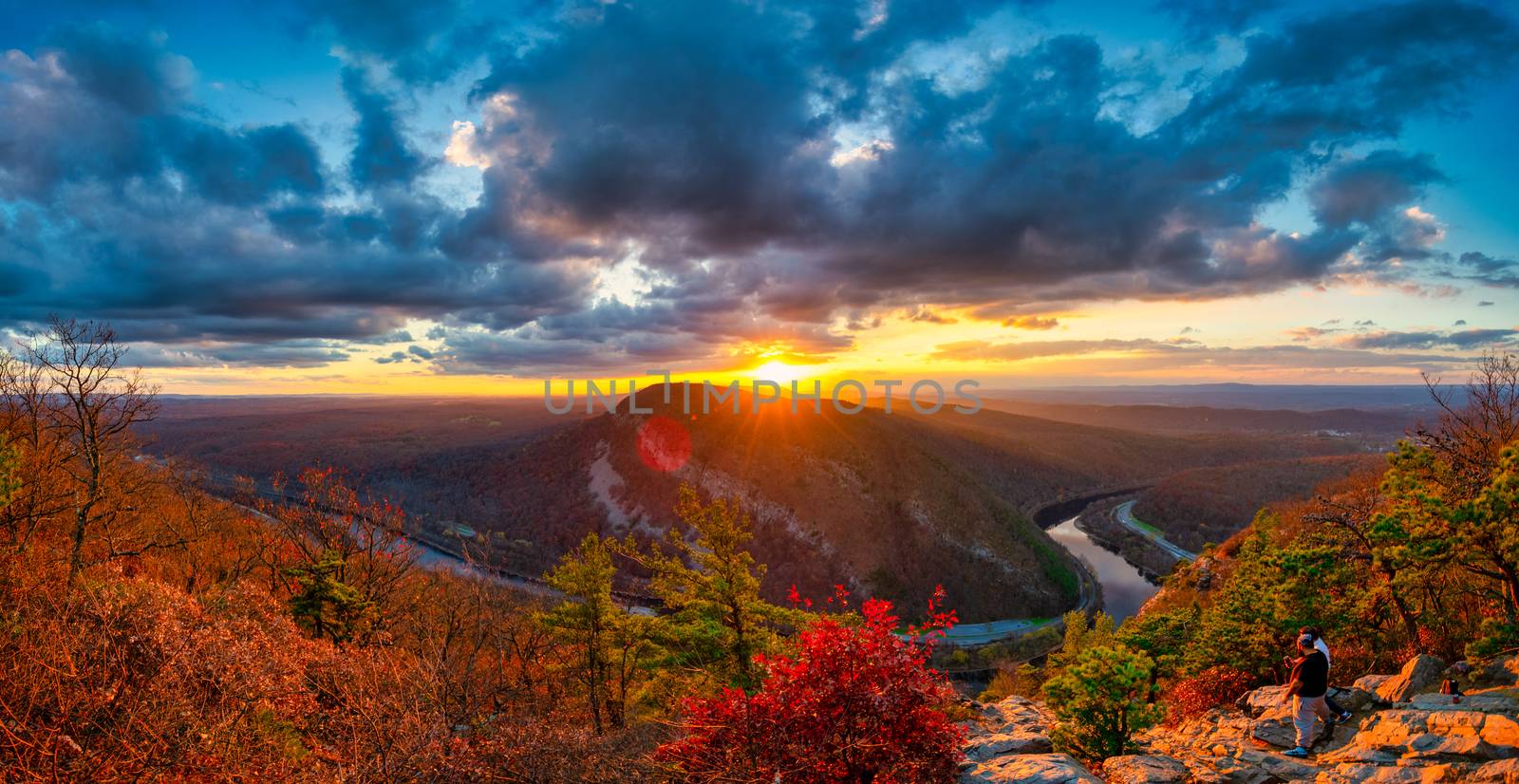 A Panoramic View of the Sunset From Atop Mount Tammany at the De by bju12290