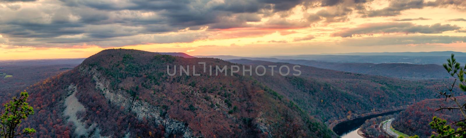 A Panoramic View of the Sunset From Atop Mount Tammany at the De by bju12290