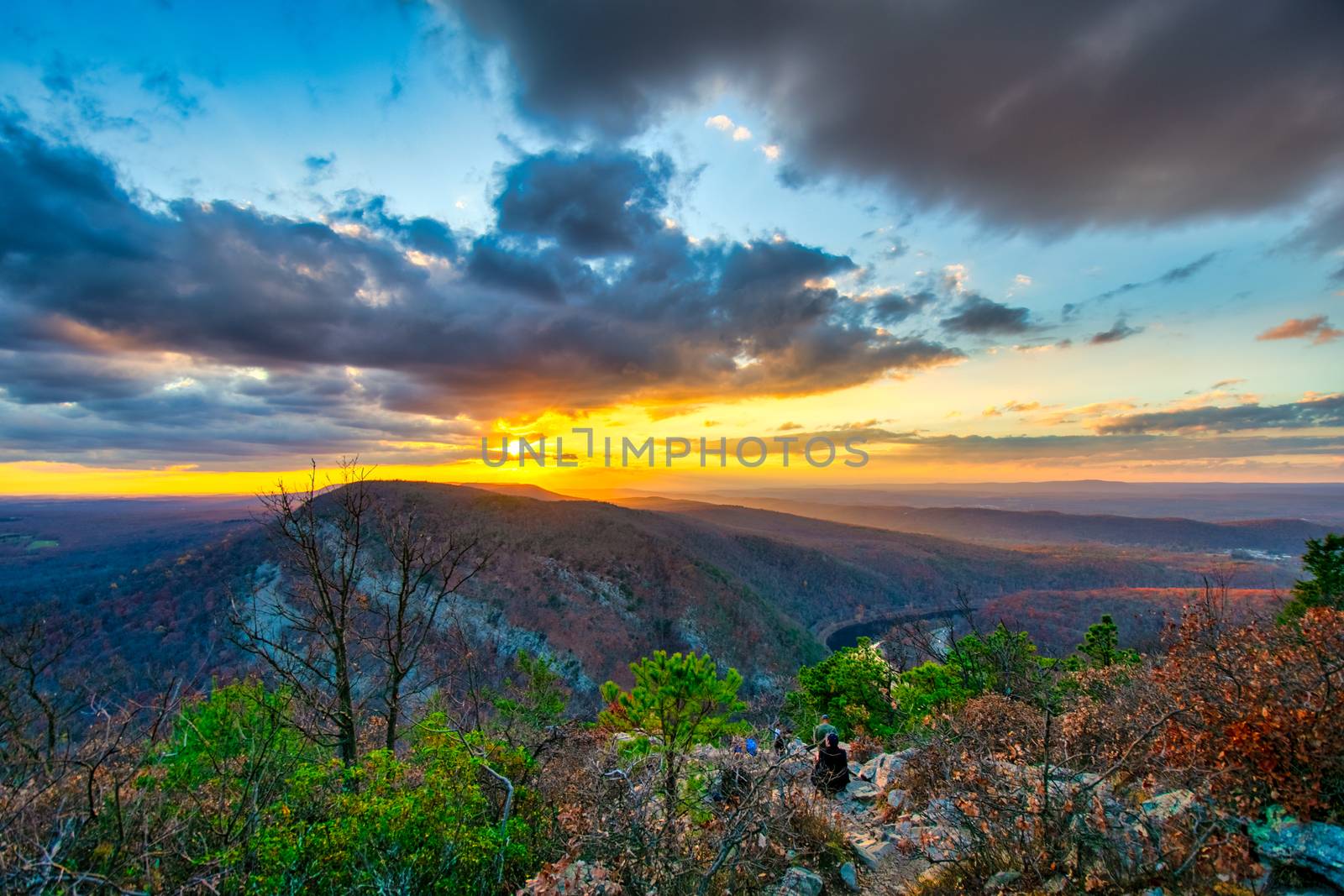 A View of the Sunset From the Peak at Mount Tammany at the Delaw by bju12290