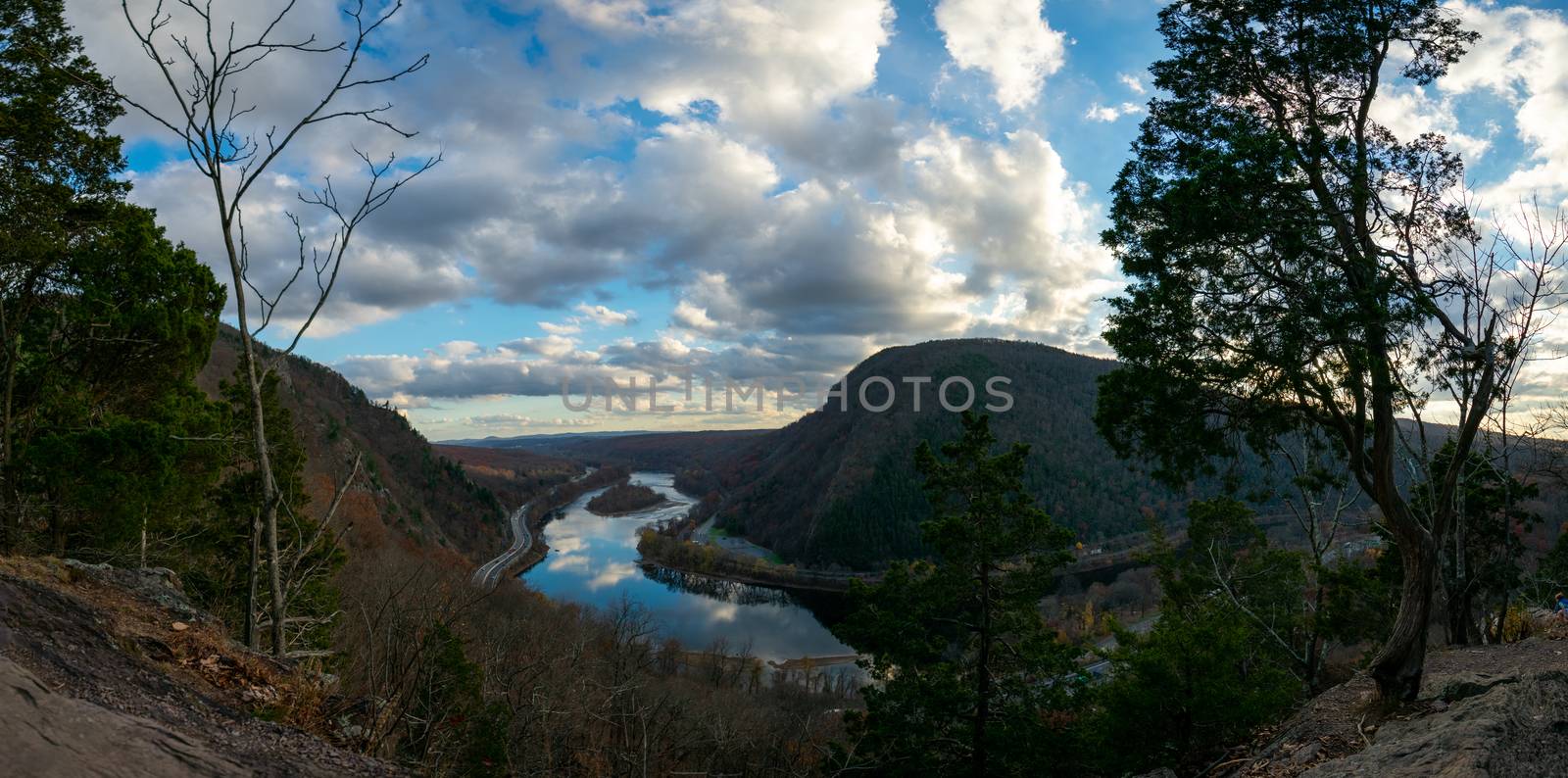 A Panoramic Shot of the View From Mount Tammany at the Delaware Water Gap During Autumn
